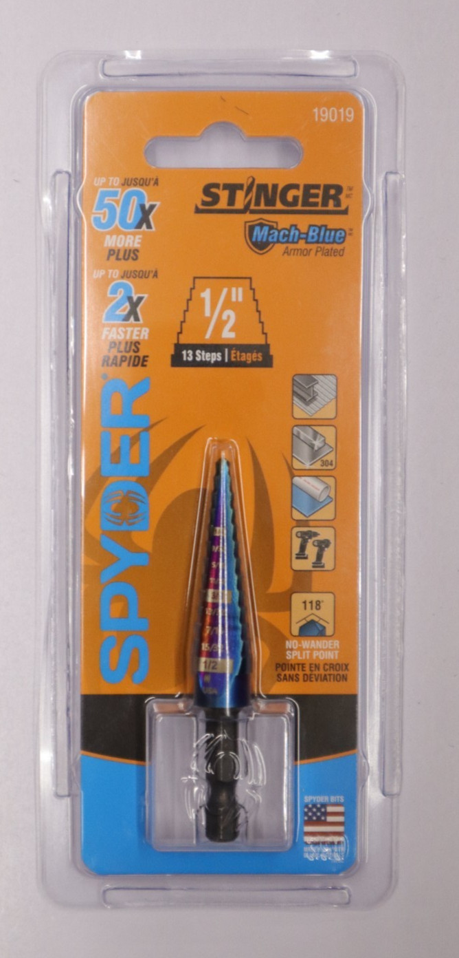 SPYDER #19019 1/8"-1/2" STINGER MACH-BLUE STEP DOWN DRILL BIT BRAND NEW IN PACK