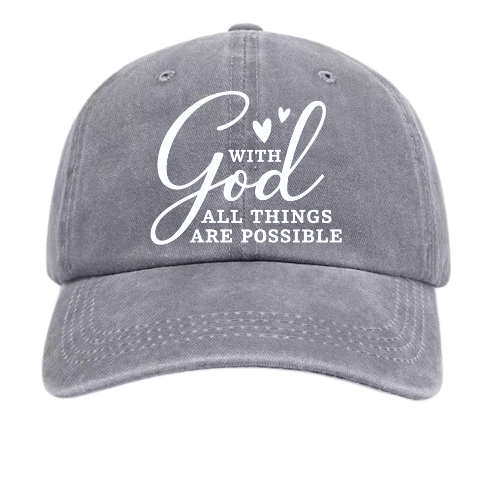 "With God All Things Possible" Heart Unisex Washed Baseball Cap,Casual Wear