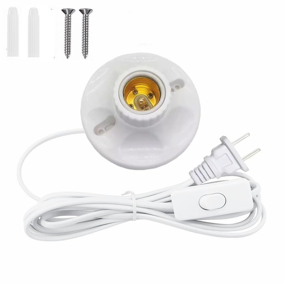 ï»¿ Light Bulb Socket with Cord,E26/ E27 Lamp Base Desktop 20ft Light Socket wi