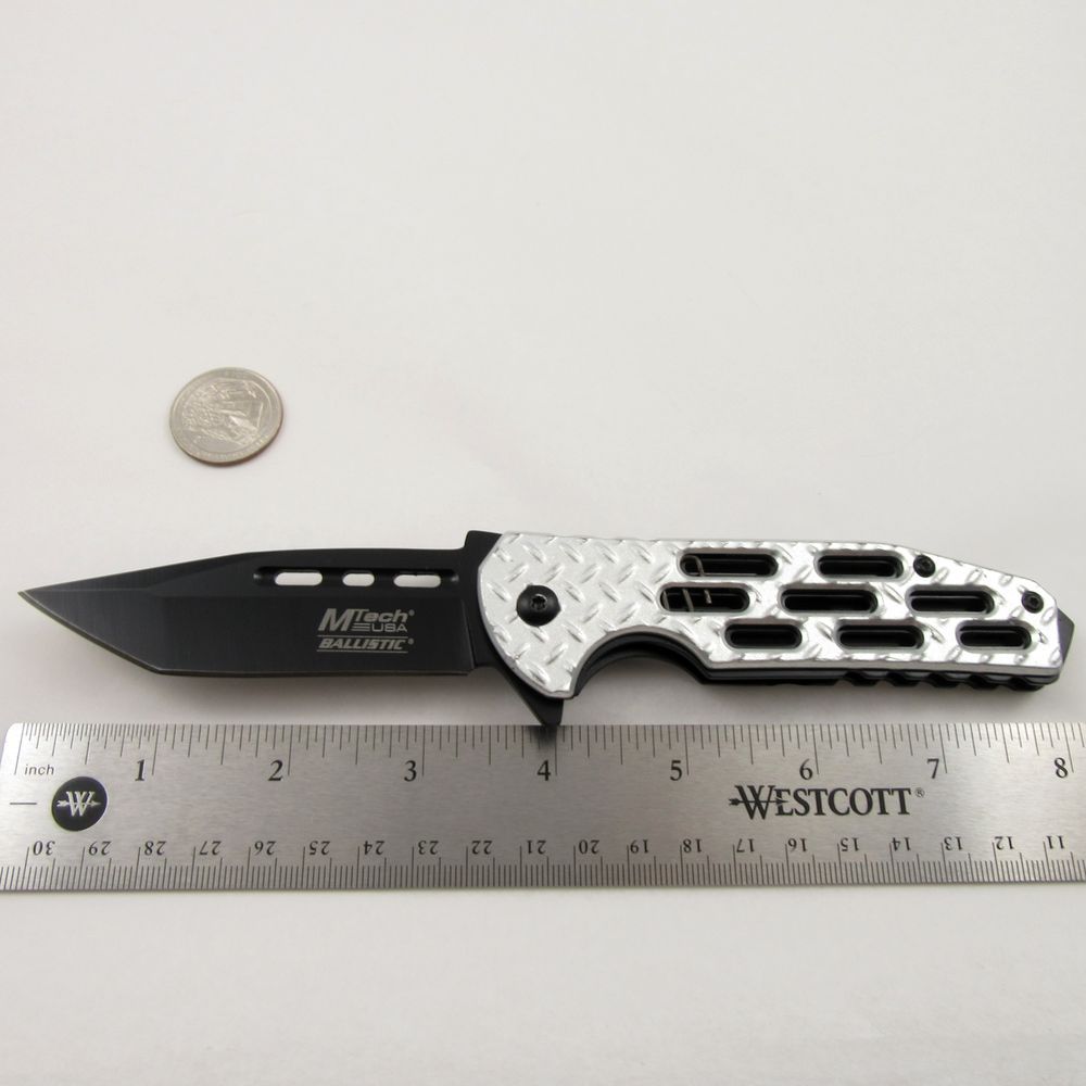 SPRING-ASSIST FOLDING POCKET KNIFE Mtech Silver Diamond Tread Tactical Tanto