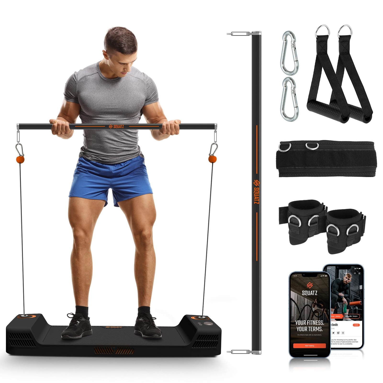 SQUATZ Apollo Board Mini: 150lb Resistance Smart Cable Machine - Orange