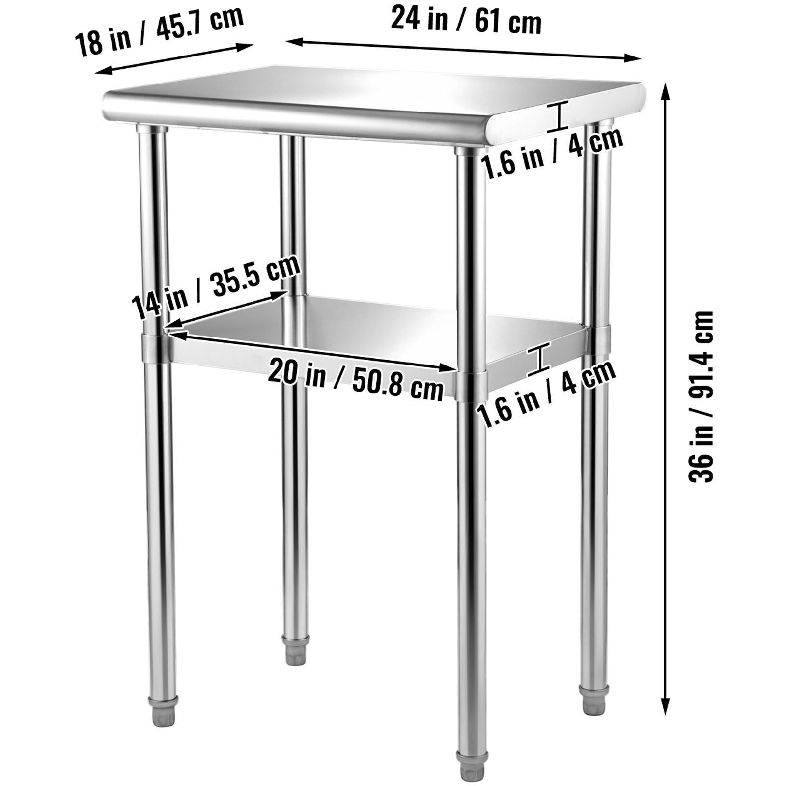 Stainless Steel Prep Table 24x18in, 600lbs Load, Adjustable Undershelf