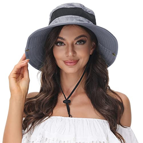 Sun Hat Women Wide Brim Breathable Nylon Outdoor Hiking One Size New-deep Grey