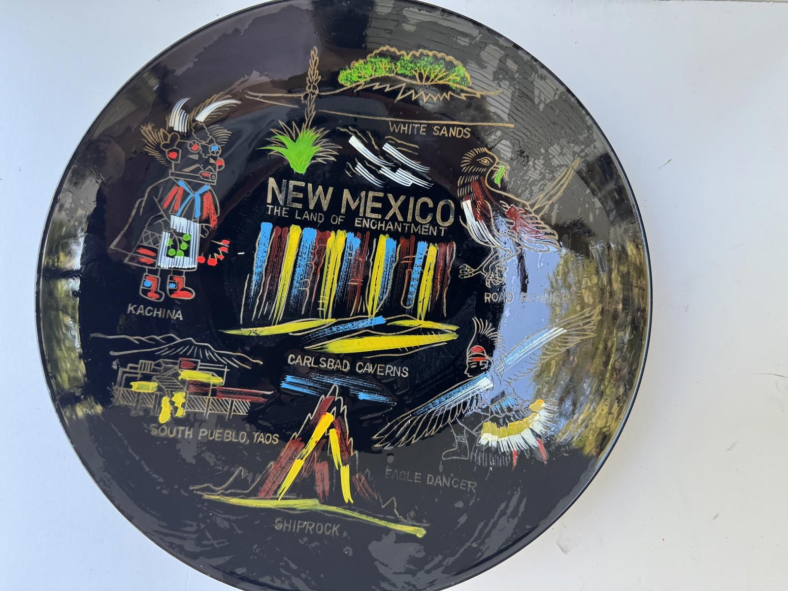 Vintage New Mexico Souvenir Bowl – Hand Painted – 1950s/1960s Era – 8”