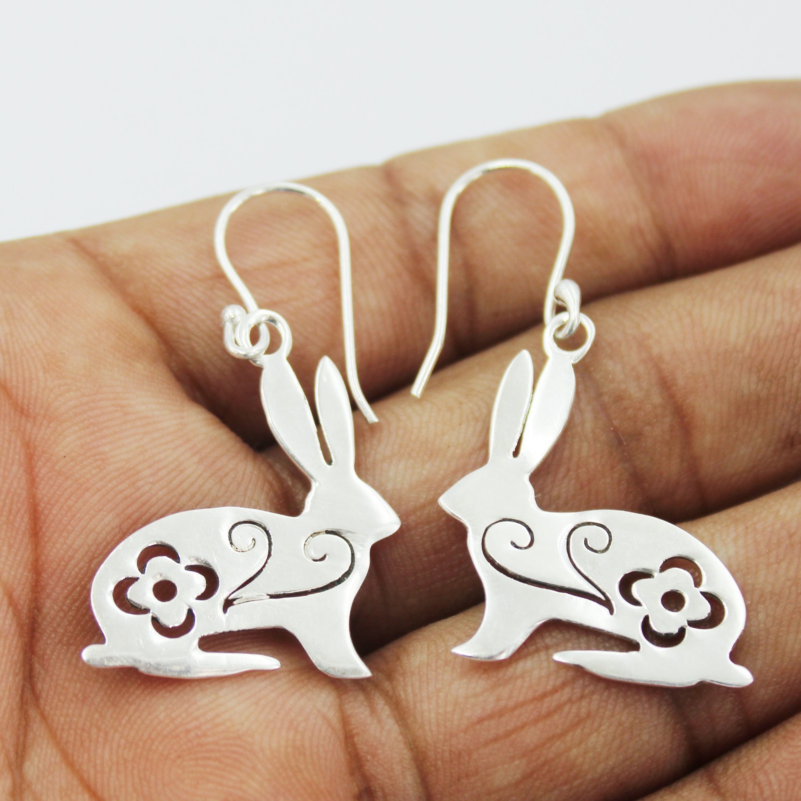 925 Sterling Silver Earrings Cute Rabbit Dangle Earrings Handmade Animal Lover22