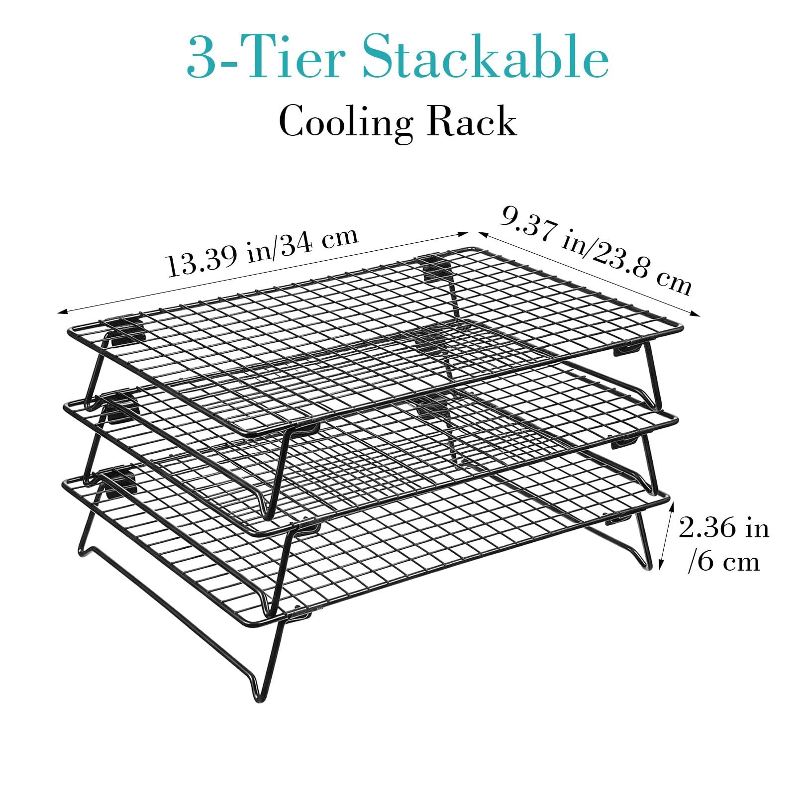 Kifmurase 3PCS Stackable Cooling Rack for Baking, 13.3 x 9.3 Inch Carbon Stee...