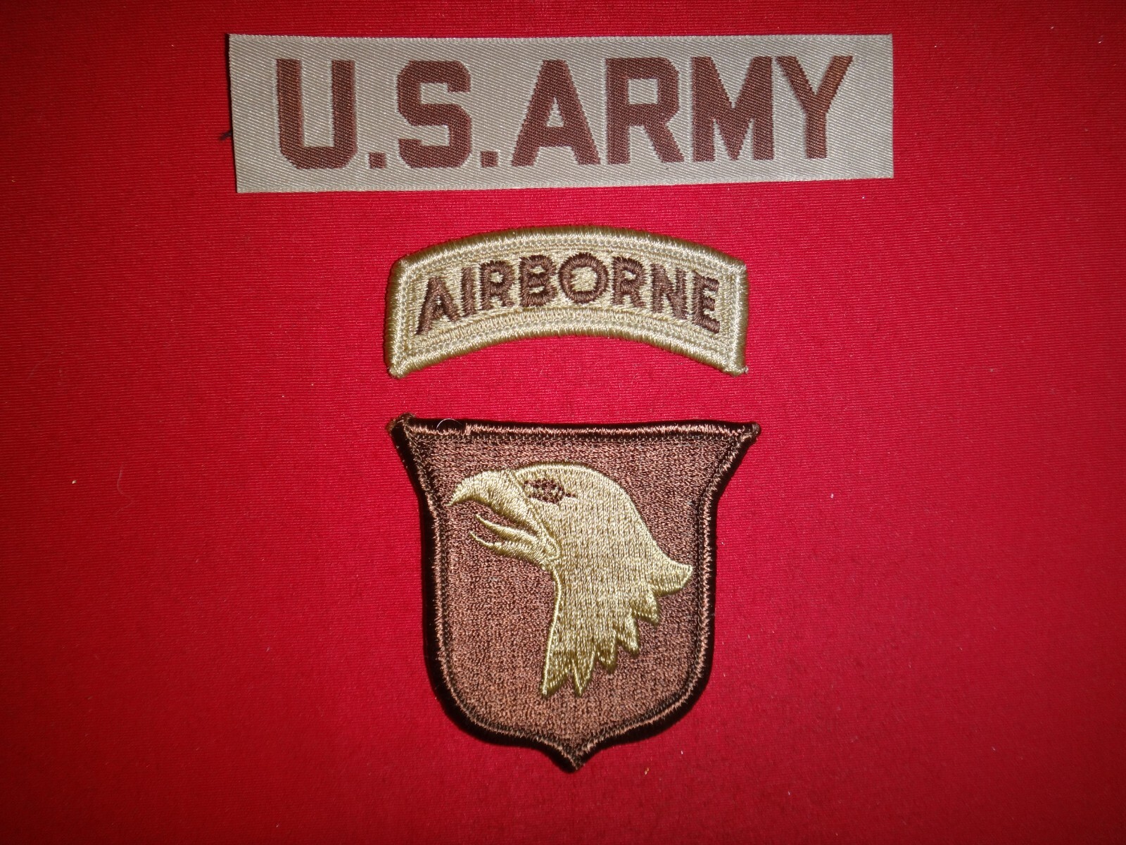 3 Military Patches: USA Flag Patch + US ARMY Tape + US 101st AIRBORNE Div. Patch