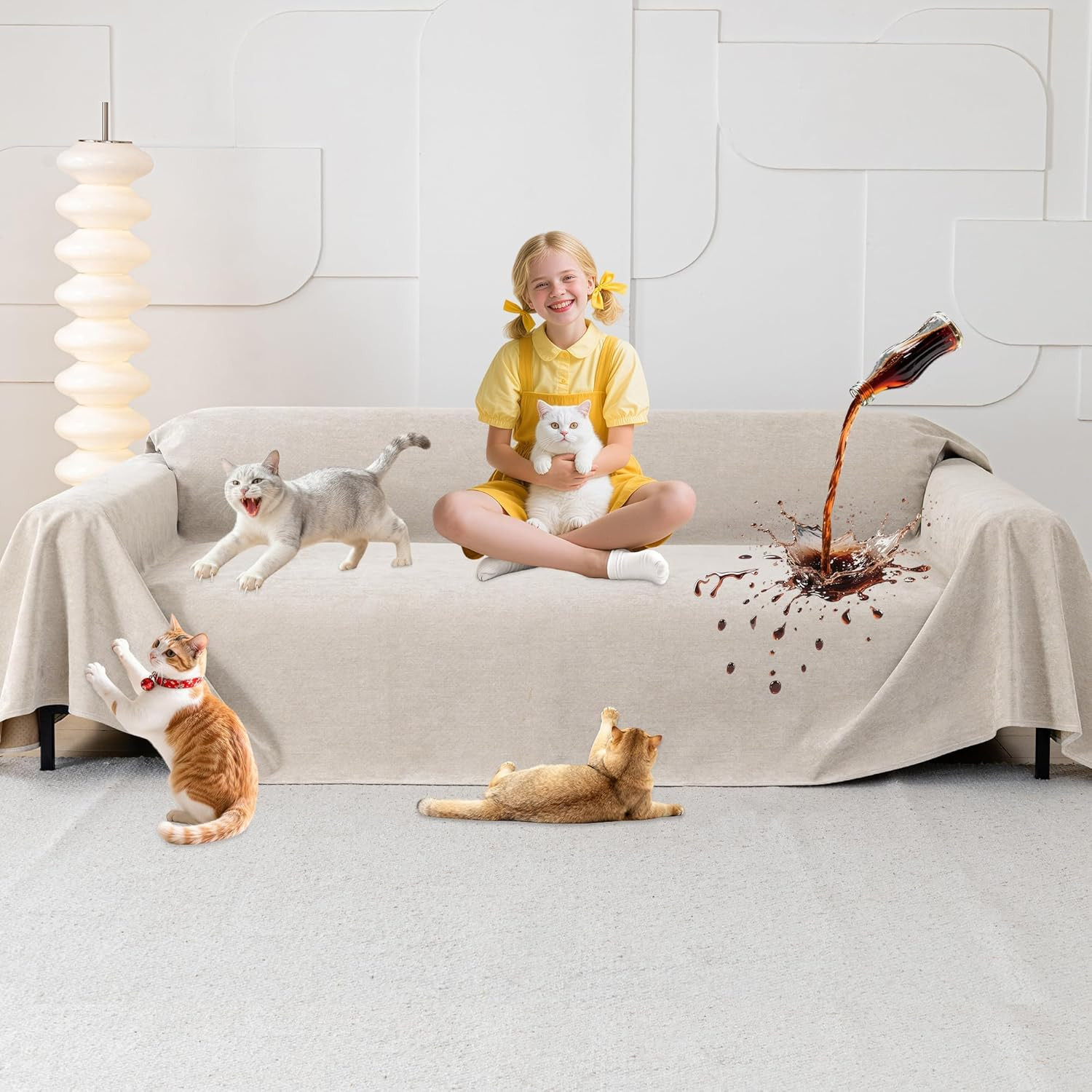 Cat Scratch Furniture Protector - Anti-Slip, Waterproof Sofa Cover to Keep Cats