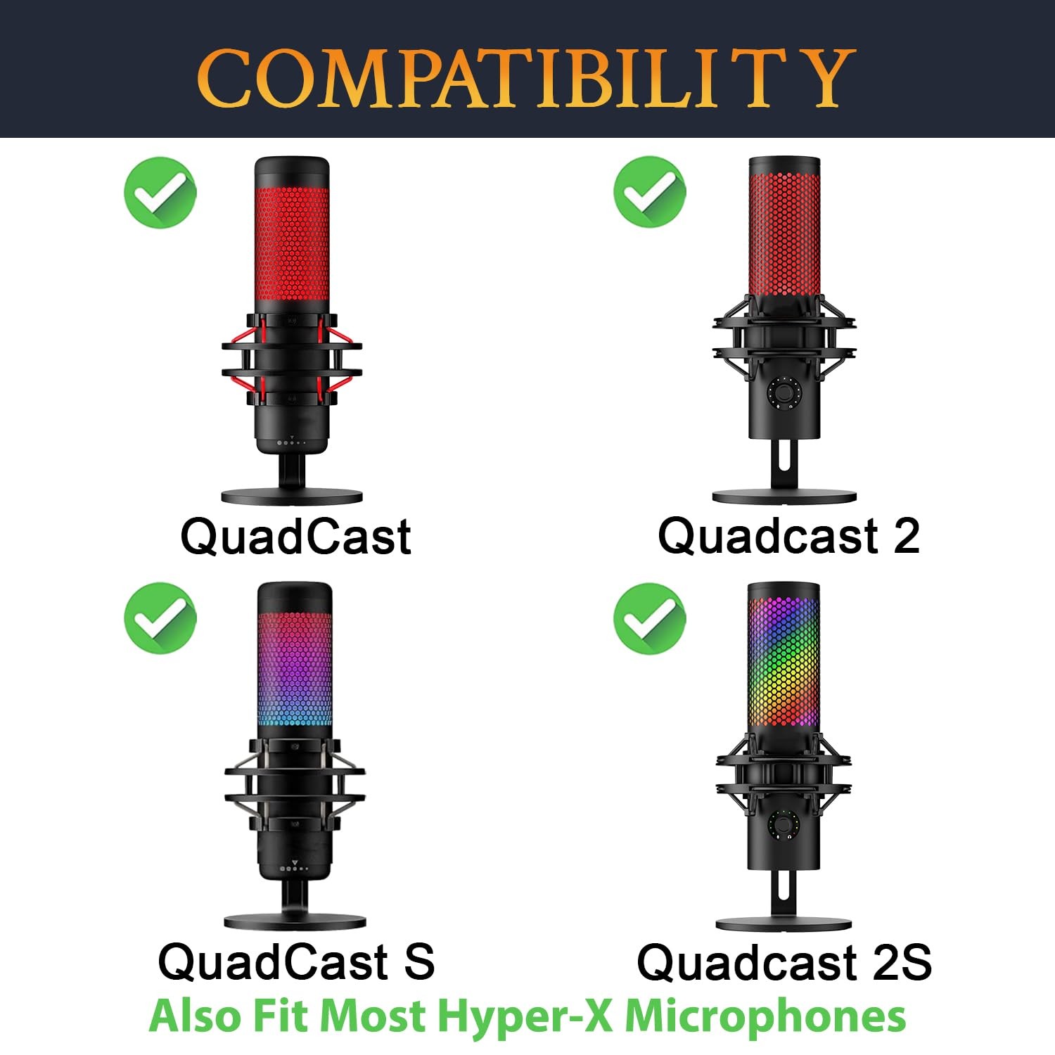 SOULWIT Shield Microphone Pop Filter for HyperX QuadCast/S/2/2S, Mic Black