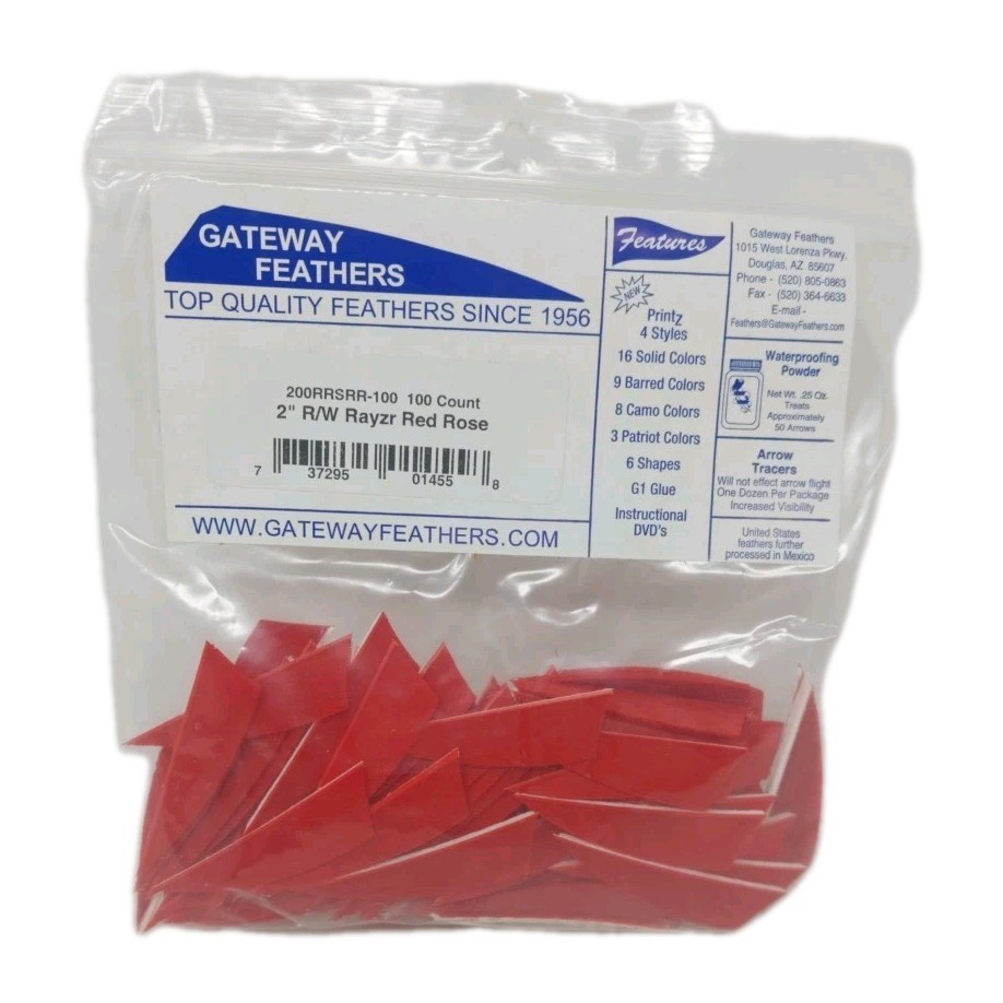 100 Pack Gateway Feathers 2" Right Wing: Rayzr Red Rose 200RRSRR-100