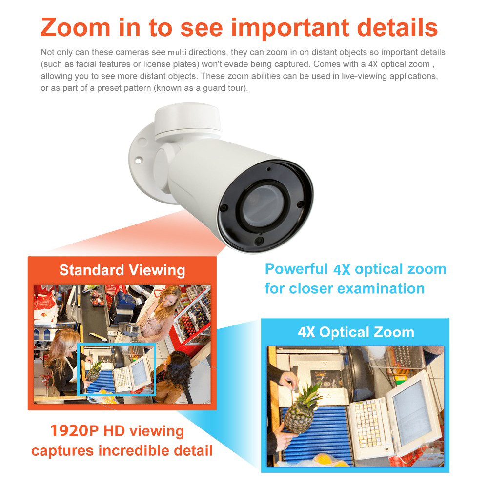 GW 5MP 1920P Pan Tilt Zoom HD IP PoE 4X Optical Zoom Security Bullet PTZ Camera