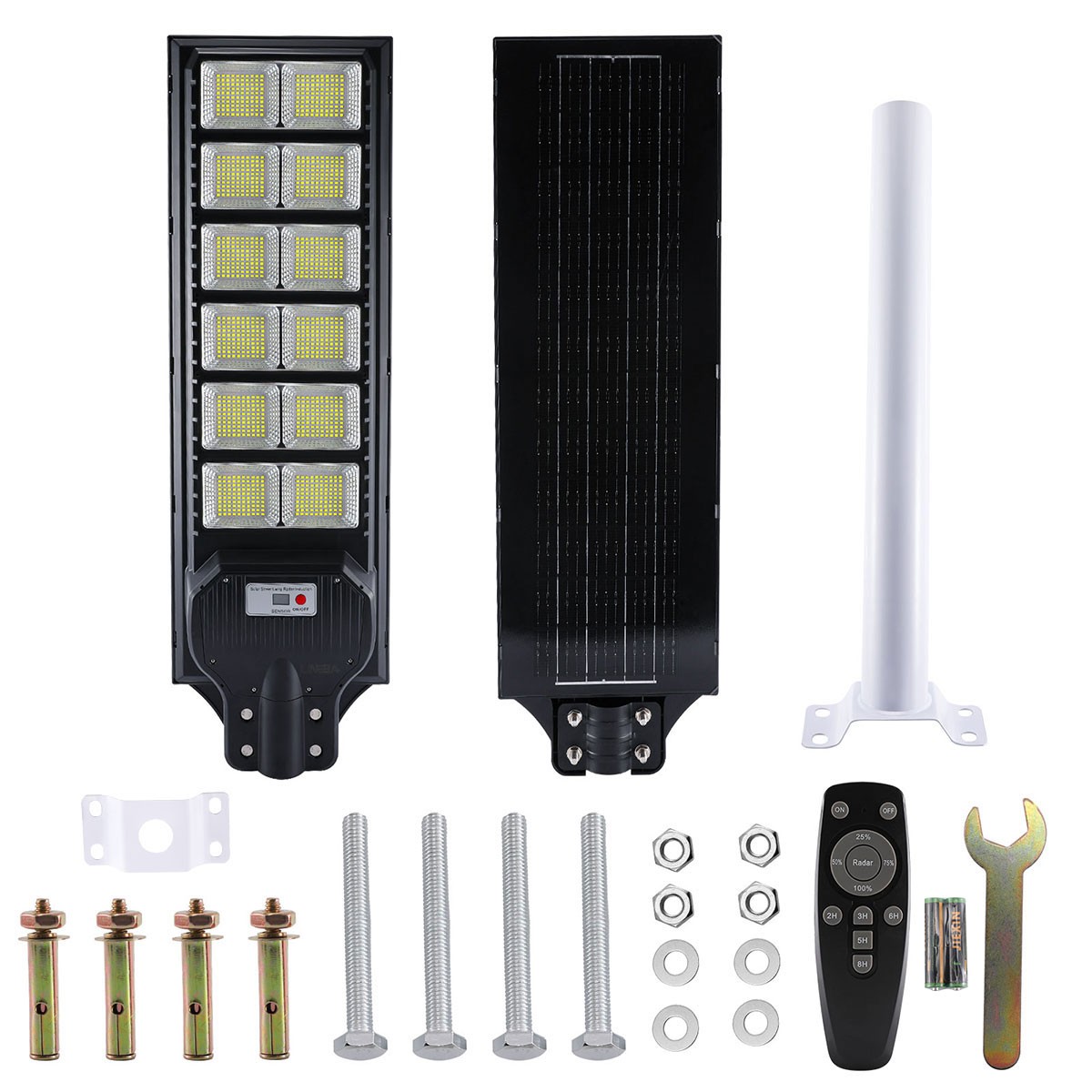 6500W Commercial Solar Street Light Dusk-to-Dawn 1200 LED Super Bright Lamp+Pole