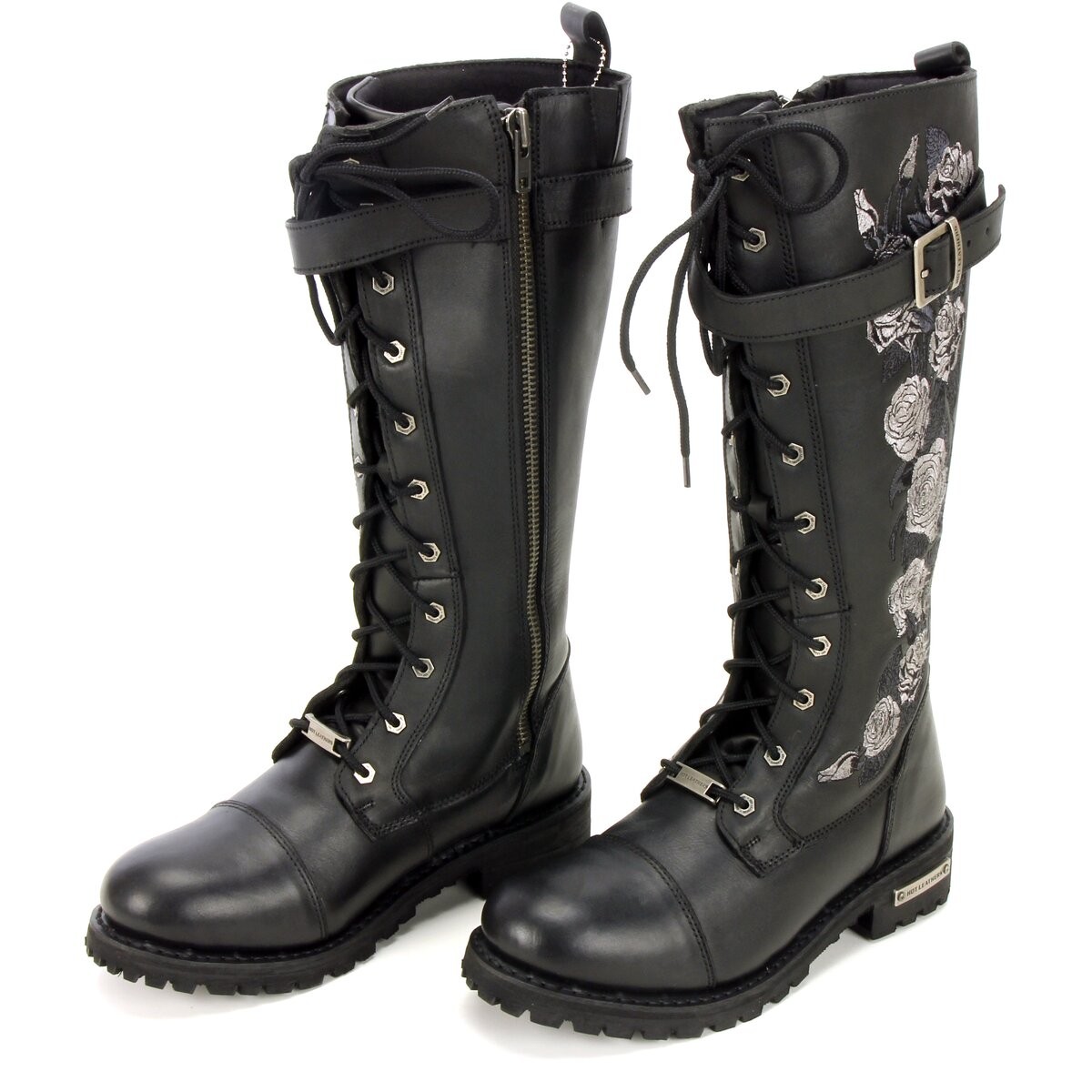 Hot Leathers Ladies Black Knee High Wild Roses Leather Boots (Womens Size 9)
