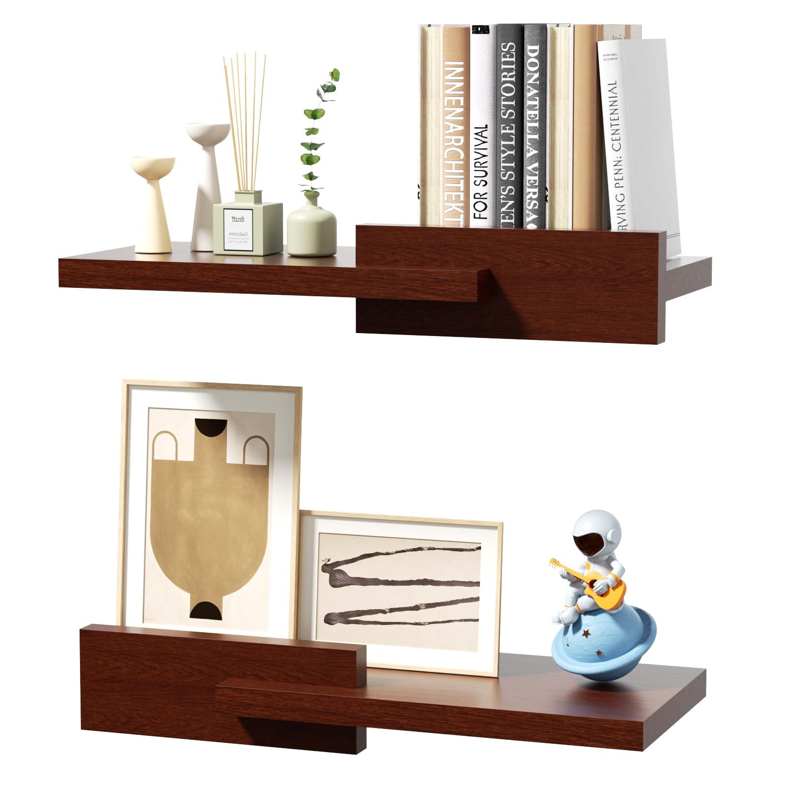 Floating Shelves for Wall, Set of 2 Rustic Wood 16 Inches Wall Mounted Shelve...