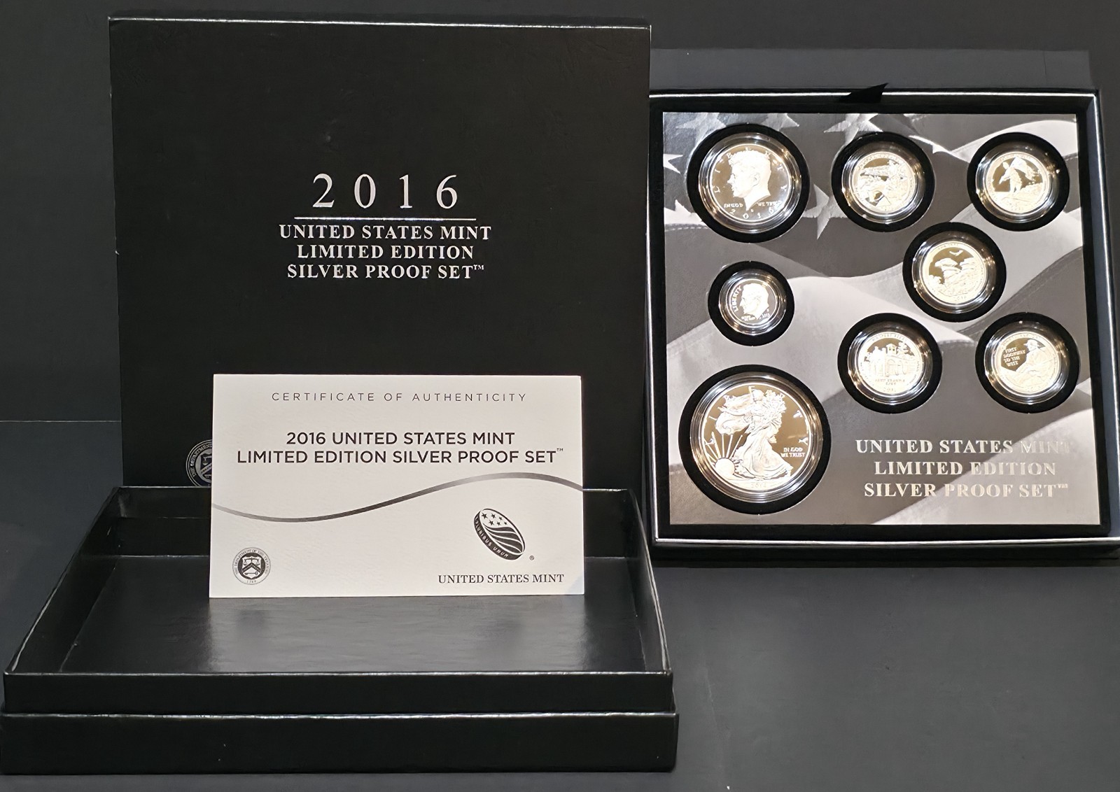 2016-S Limited Edition Silver 8-Coin Proof Set Box and CoA