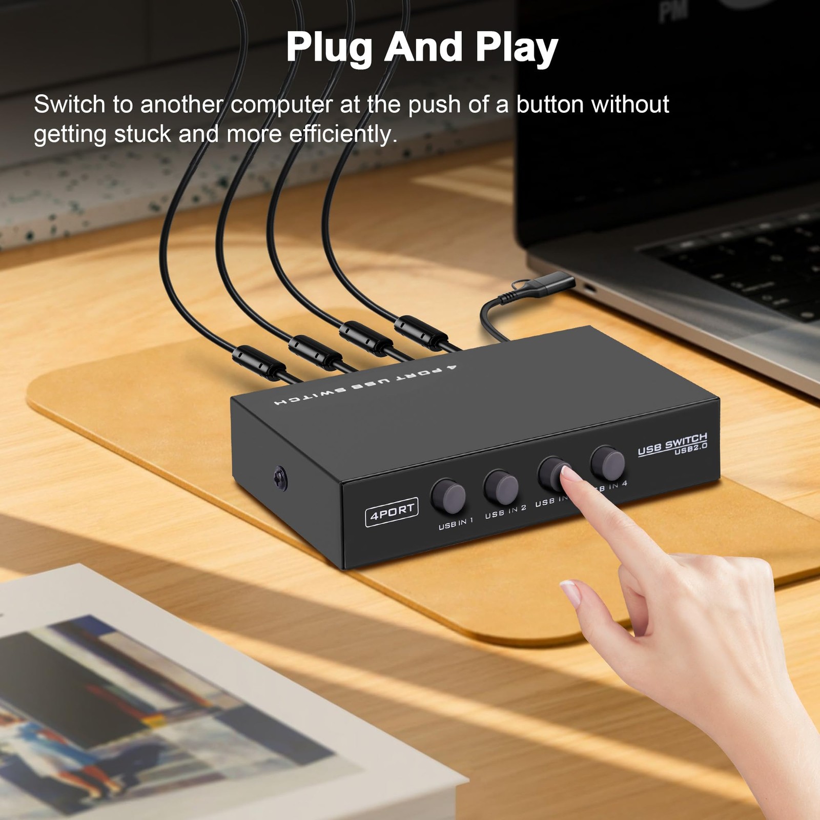 USB2.0 Printer Sharer Switcher, 4 Port USB B Print Selector Switch Adapter 4 ...