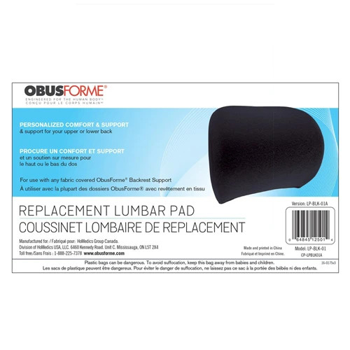 ObusForme Lumbar Pad Replacement, Black, 9x5 Inch