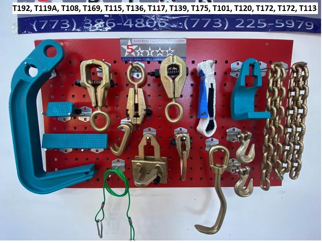 SET#55 HEAVY DUTY AUTO BODY FRAME MACHINE 16 PIECE PULLING TOOLS AND CLAMPS