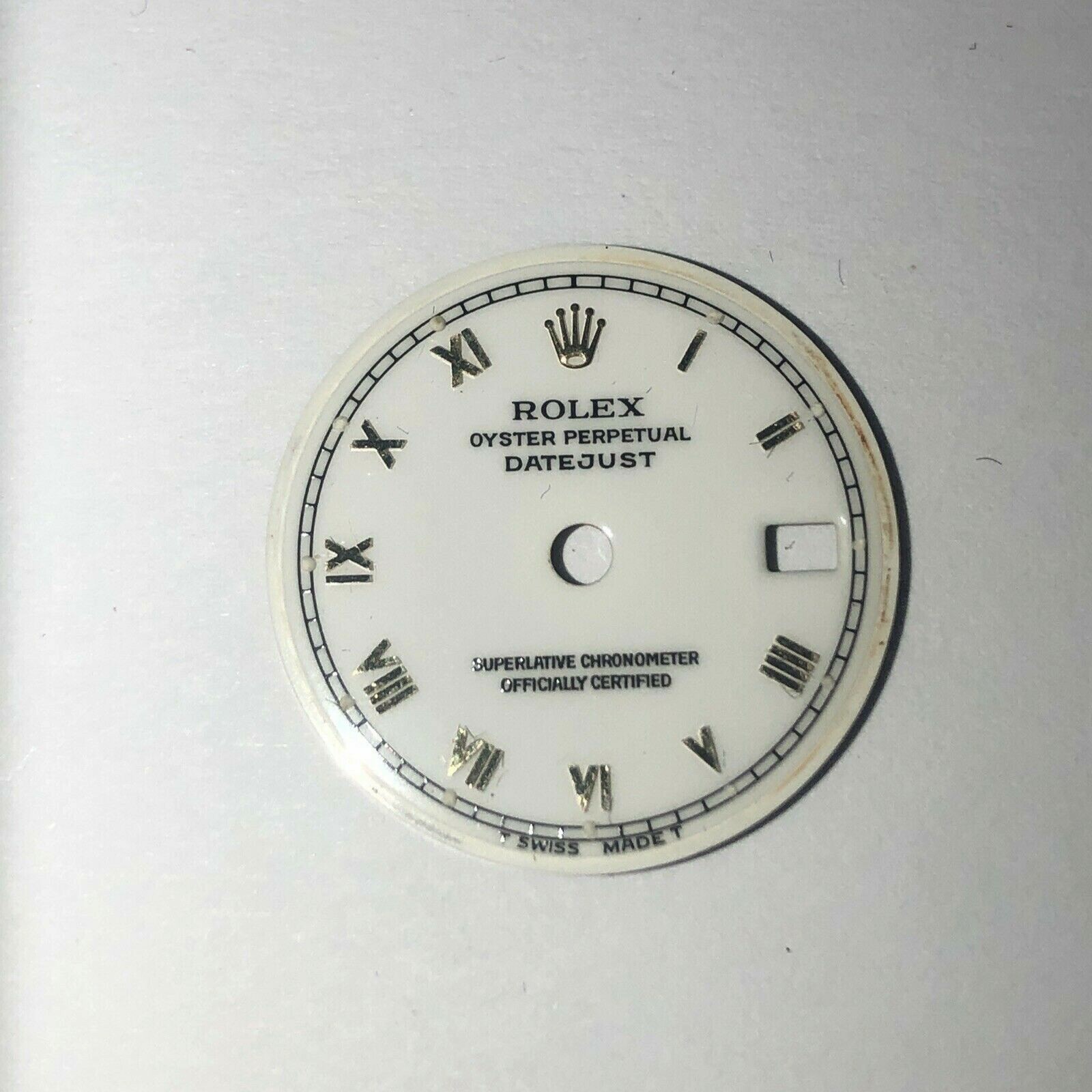Rolex Dial Factory Made Ladies Date just White Roman Numbers Yellow 19.89mm