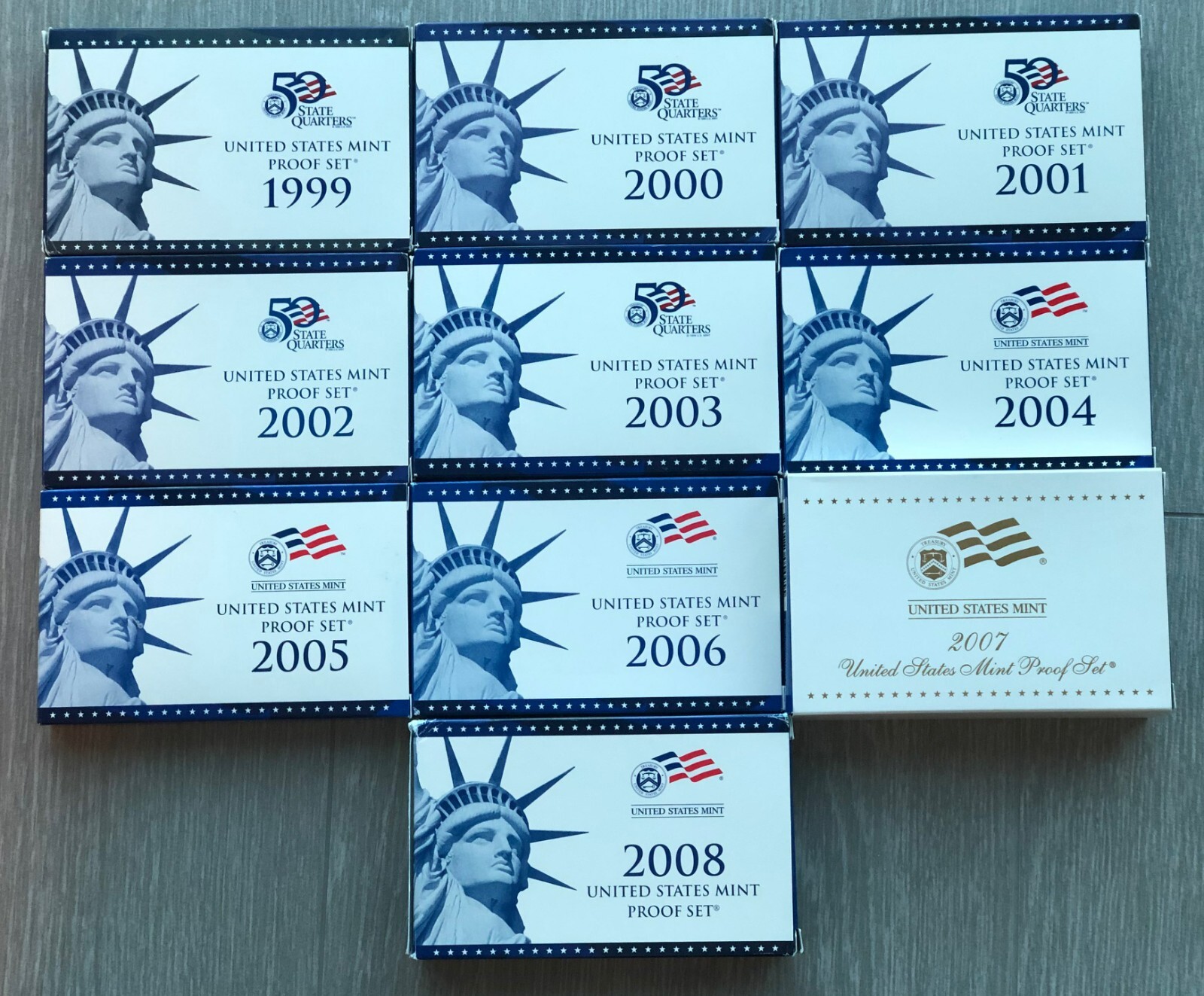 1999-2008 'S' Clad Proof Sets - Coins + Original Boxes & COAs