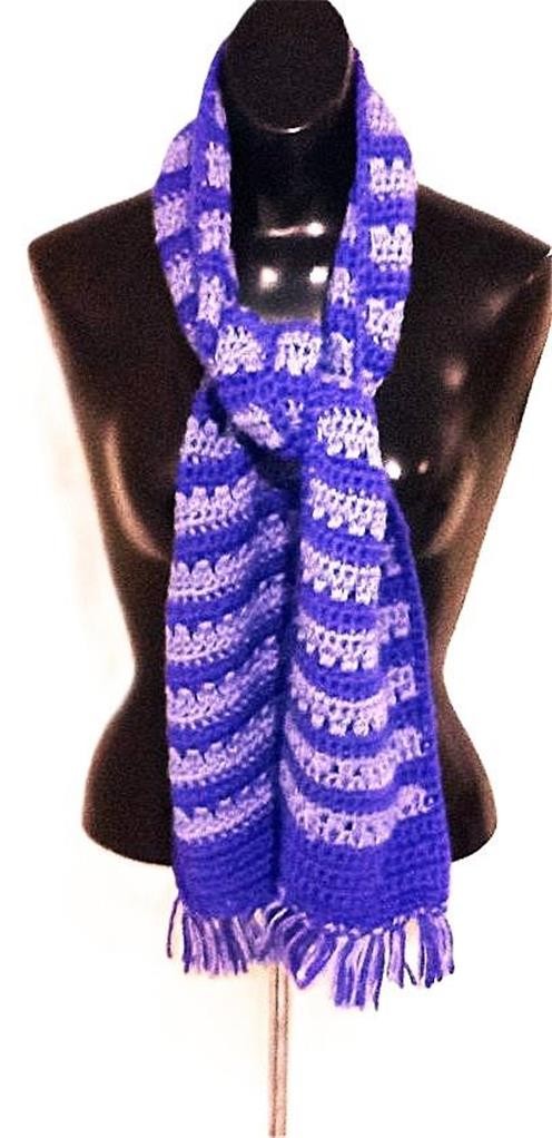 Hand Crochet Purple/Lavender Long Scarf with Fringe 60 x 7 NEW #289