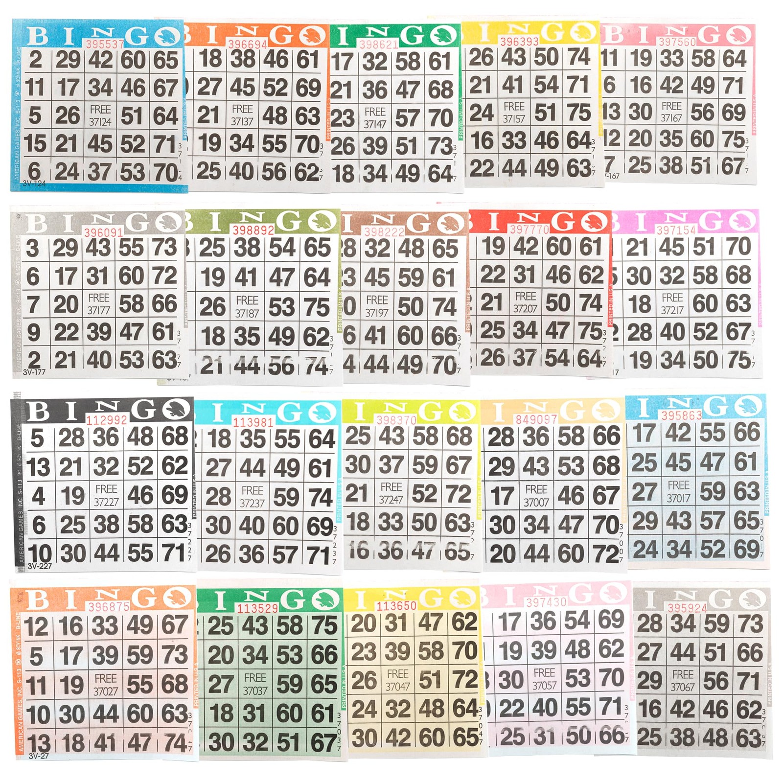 Bingo Paper Cards - 20 Sheets - 50 Books - Play 20 Games - 4 Inch Square Size -