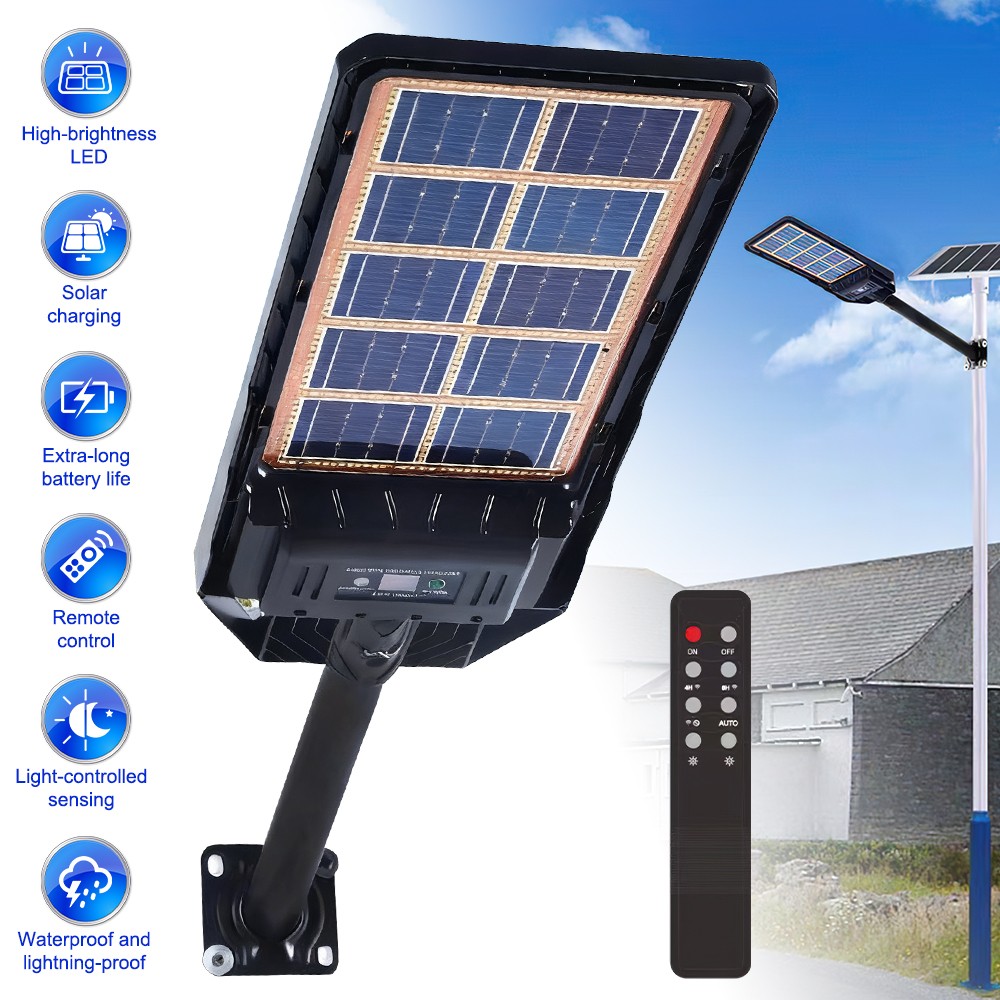 300W 99000000LM Commercial LED Solar Street Light Dusk to Dawn Road Lamp +Pole