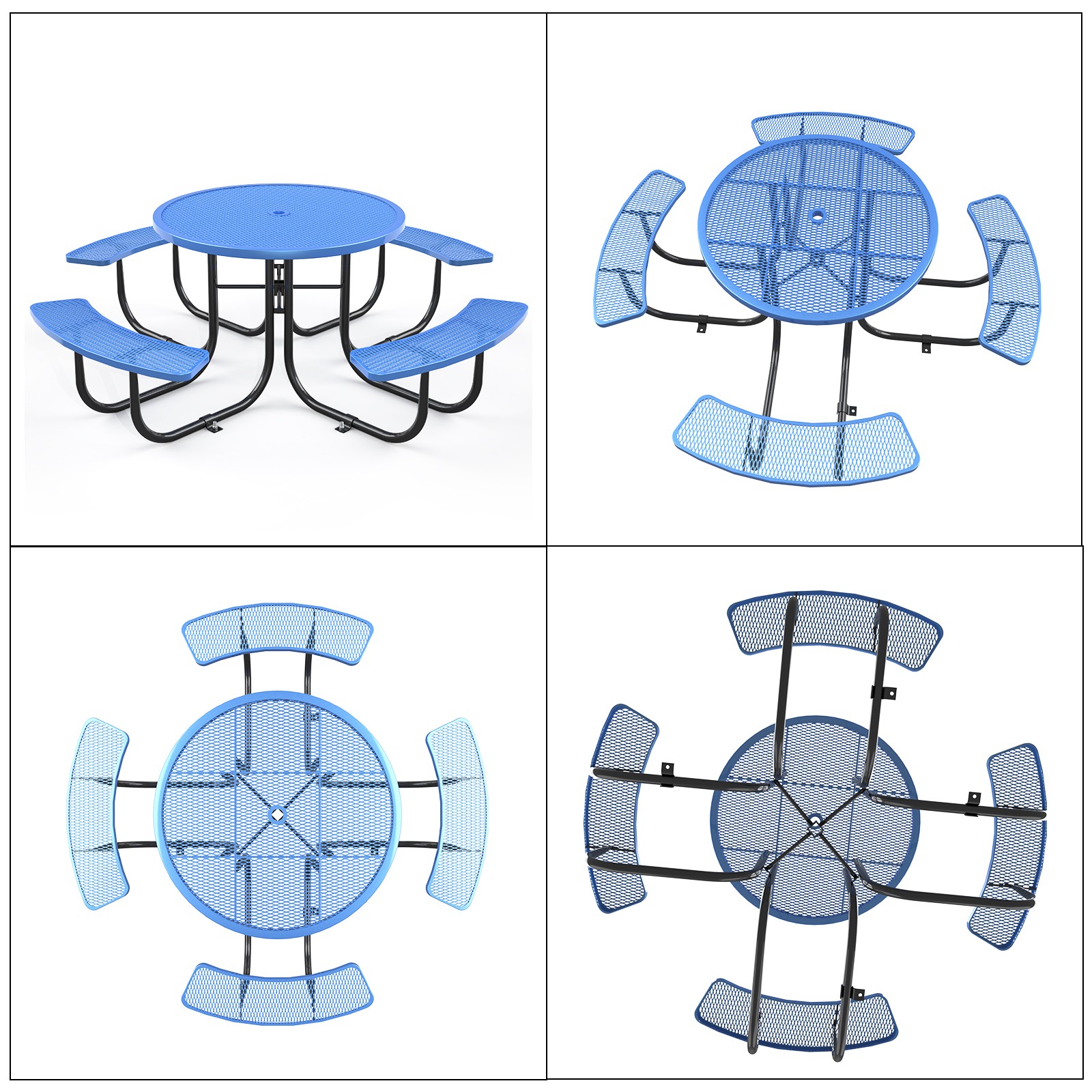Blue Round Patio Table & Chair Set with Umbrella Hole