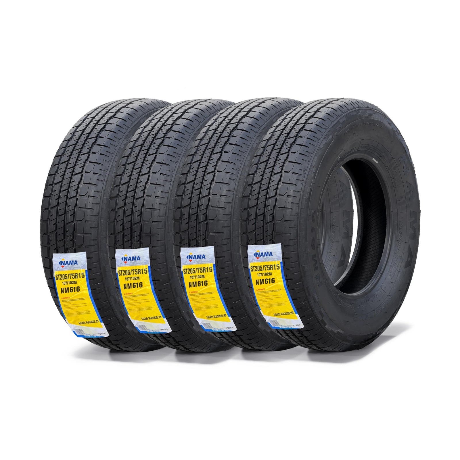 NAMA Set of 4 NM616 Heavy Duty ST Tire Radial Trailer Tire 205/75R15 Load Ran...