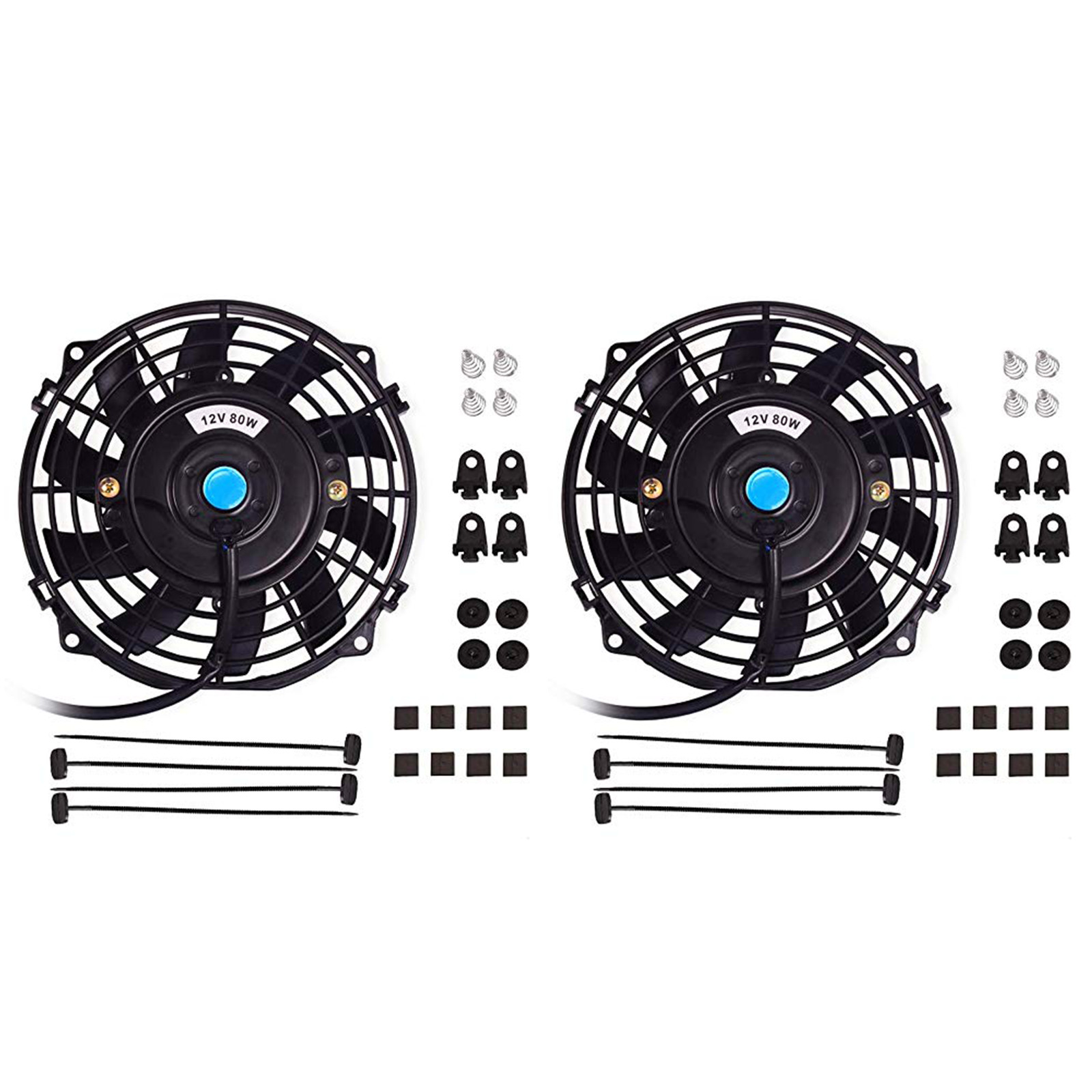 2 x 7" 7 inch 12V Slim Electirc Radiator Cooling Thermo Fan & Mounting kit