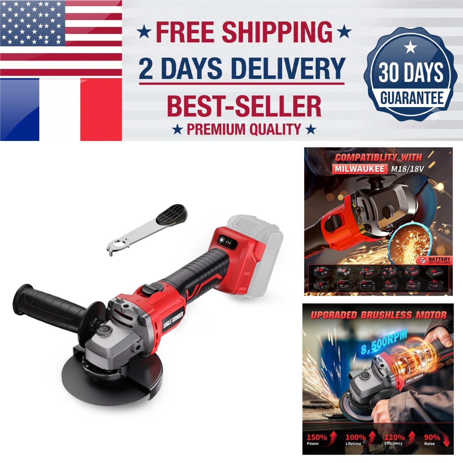VERVEWAVE 4-1/2 Inch Cordless Angle Grinder Tool Only, Brushless Motor