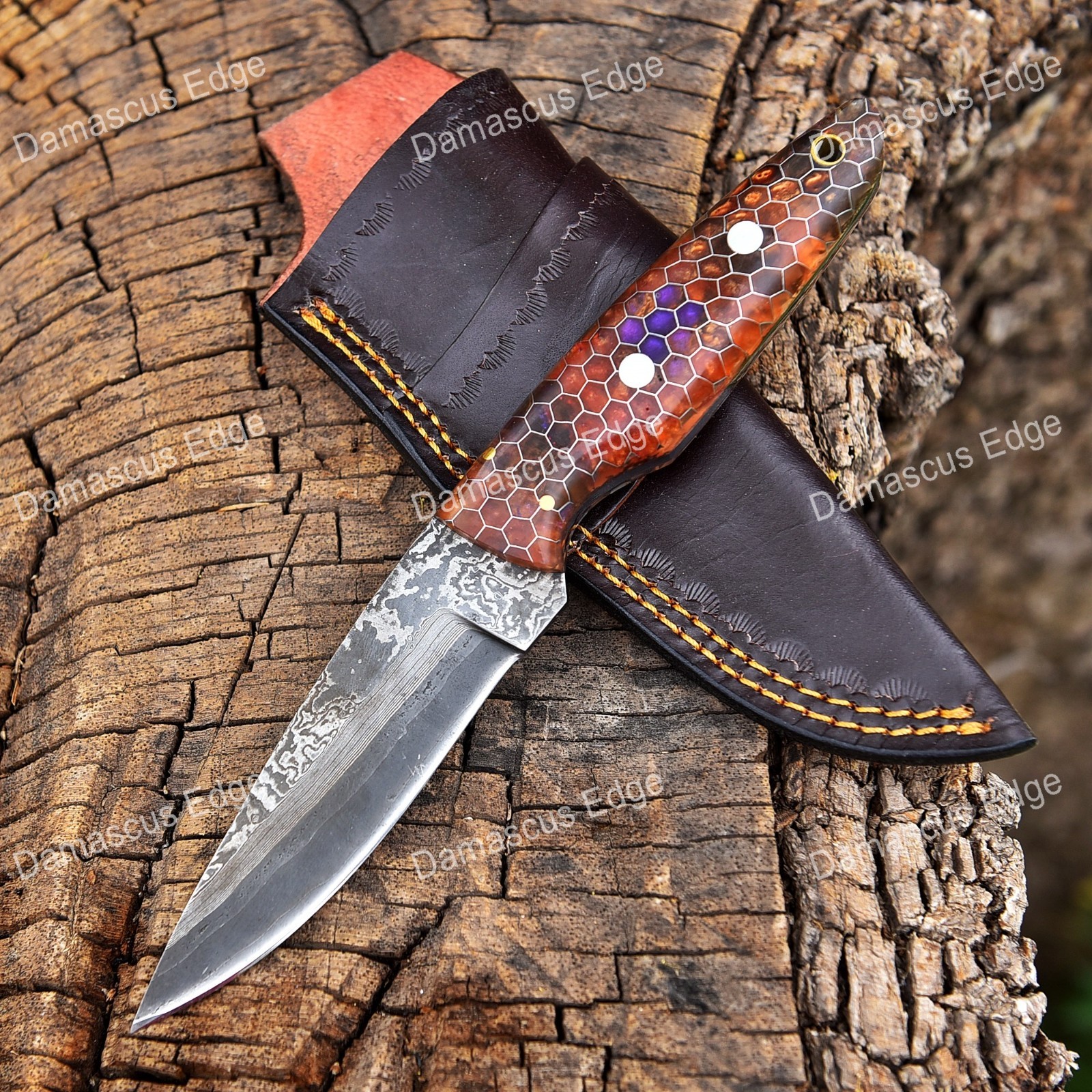9"Handmade Damascus Steel Hunting/Camping Sharp Skinner EDC Knife with Sheath