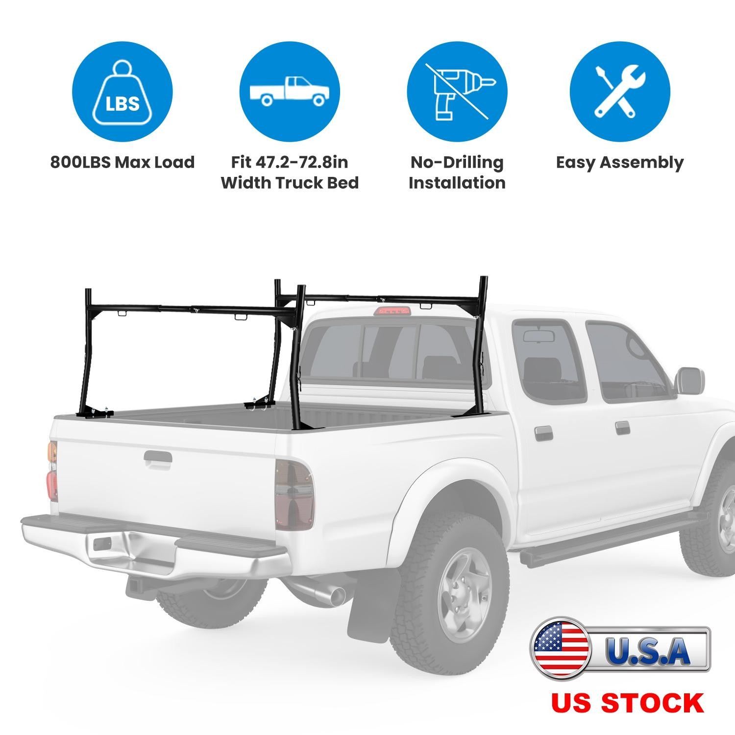1Pair Extendable Truck Ladder Rack Non-Drilling Pick-up Bed Utility Adjustable T