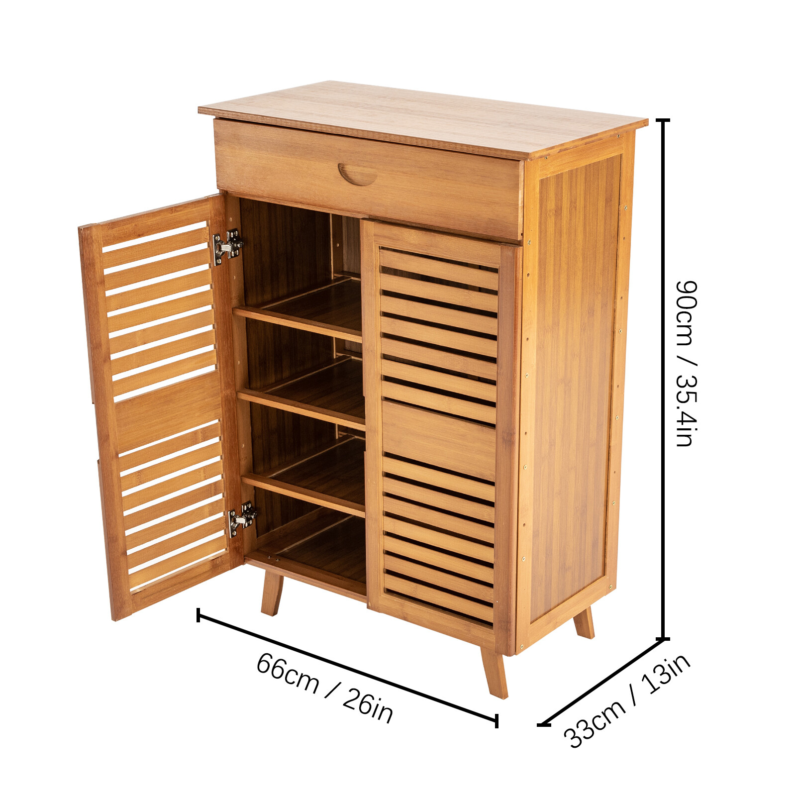 4-Tiers Bamboo Shoe Cabinet Entryway Hallway Rectangular Shoe Storage Cabinet