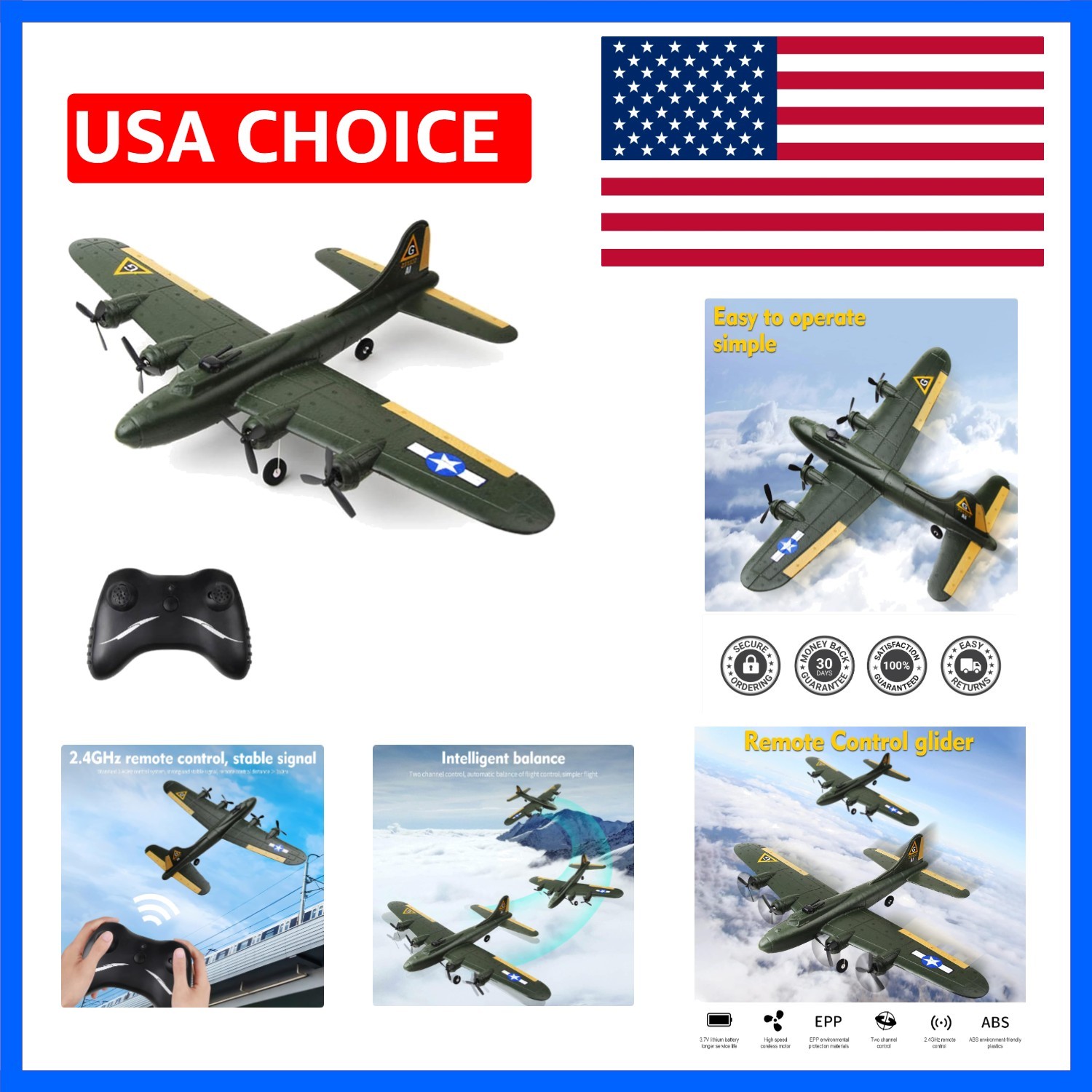 B-17 RC Plane, 2 Channel RC Airplane, 2.4GHz Remote Control Airplane, Ready t...