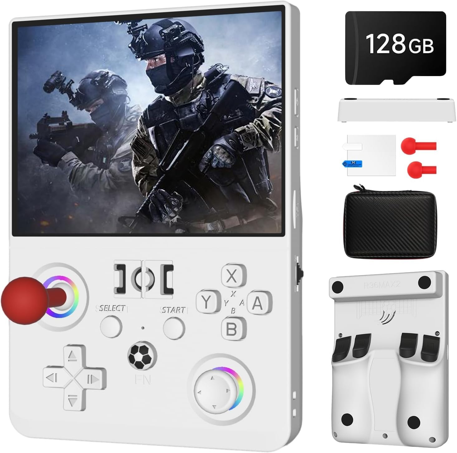 R36MAX 2 Retro Handheld Game Console, 4.5 Inch IPS HD Screen Inch, White