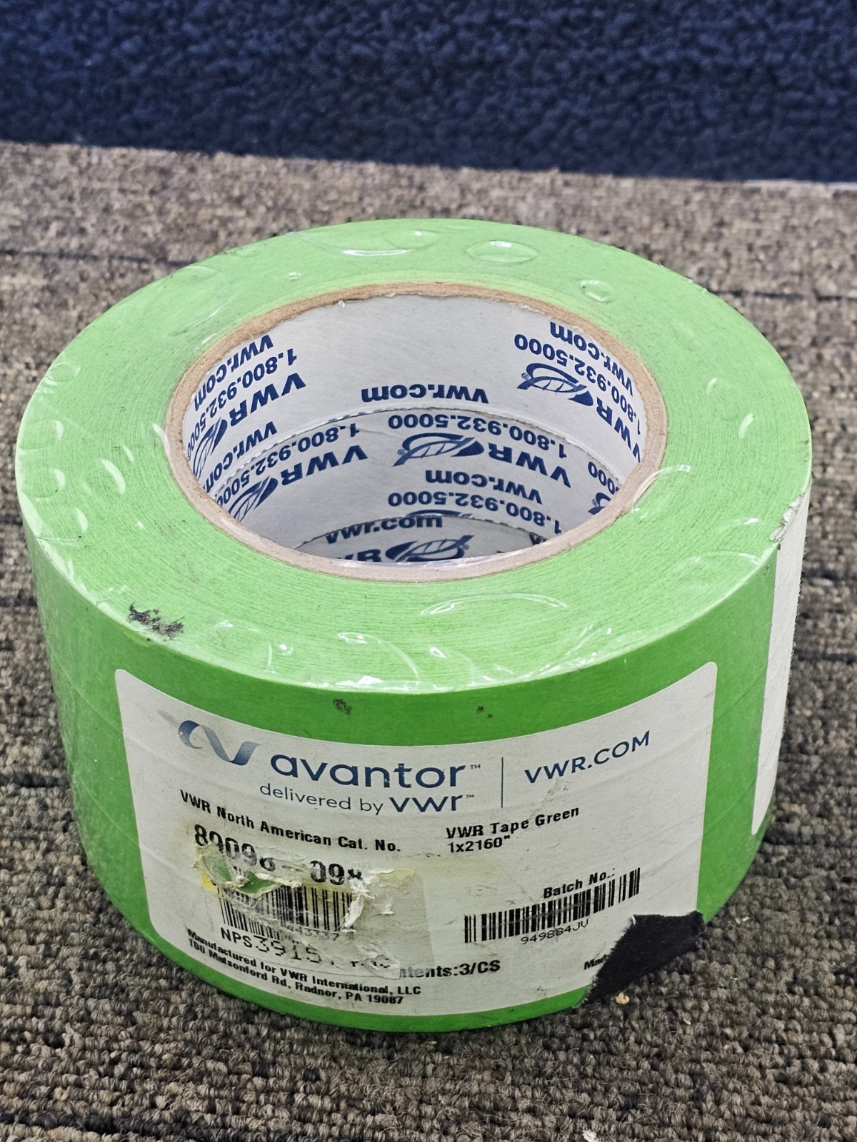 VWR 89098-098: 3-Rolls General-Purpose Laboratory Labeling Tape Green 1" x 2160"