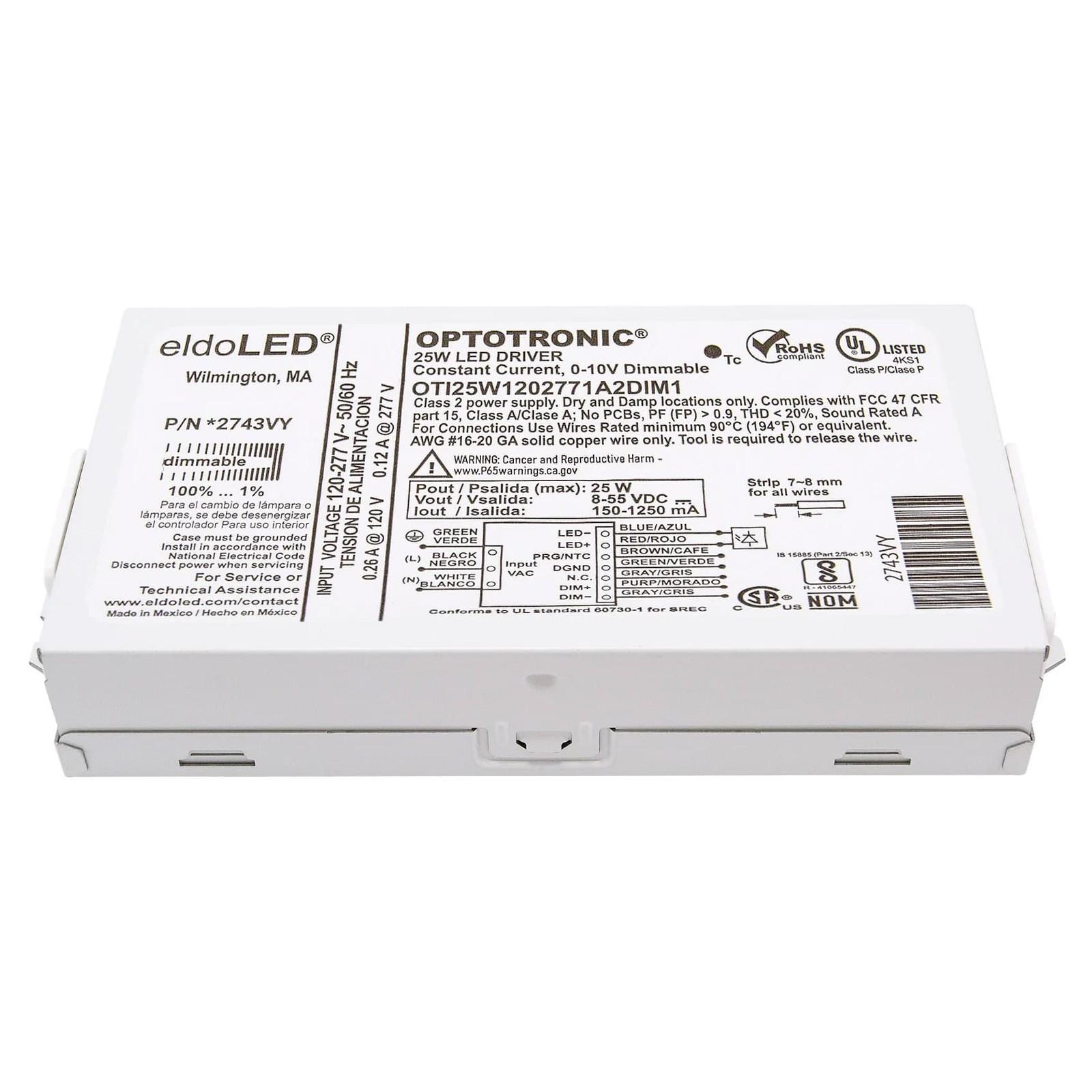 OPTOTRONIC OTi 25W 120-277 1A2 DIM-1 0-10V Compact LED Driver (*2743VY / 57347)