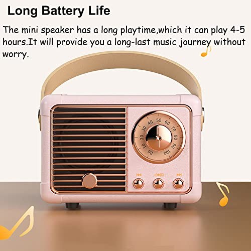 Retro Bluetooth Speaker, Portable Wireless Speaker with Crystal Clear Pink