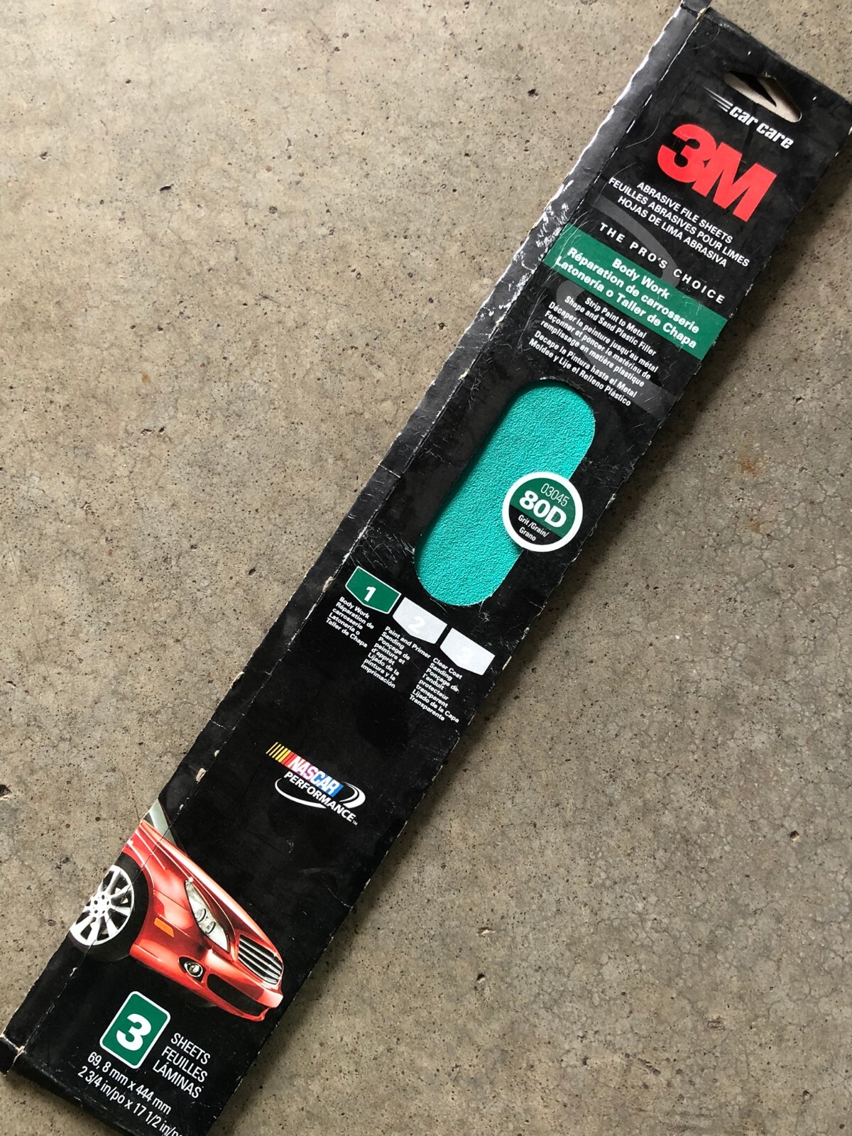 3M 03045 GREEN CORPS 80D GRIT GRADE (5) SANDING FILE SHEETS 2-3/4" x 17.5" LONG