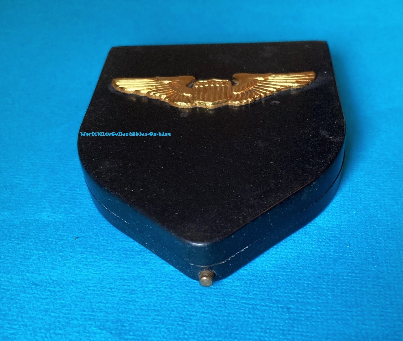 Rare World War Two WWII Sweetheart Mirrored Compact  brass Army Pilot wings
