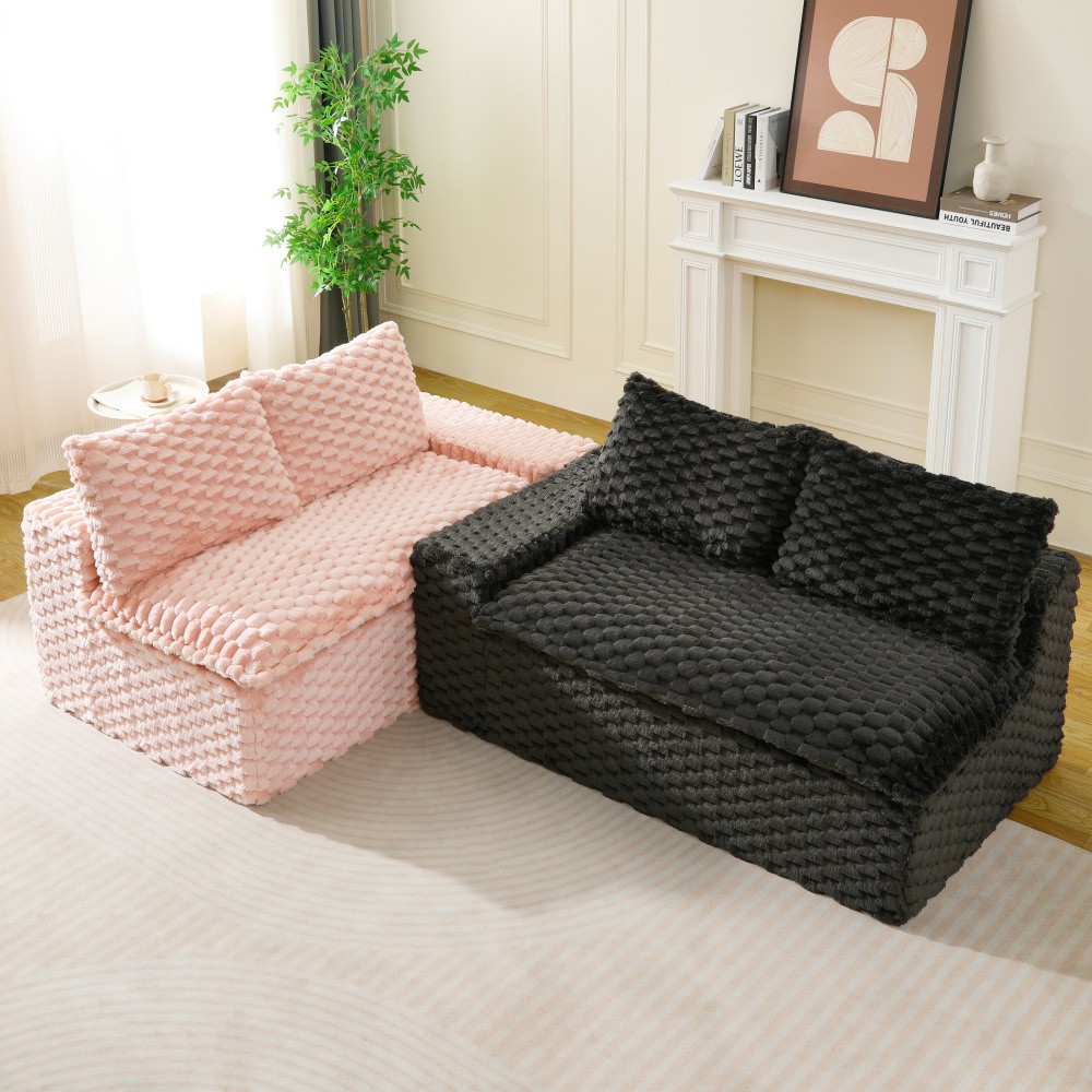 Multifunctional Color-Block Velvet Sofa w/ Modular Arrangement - 4 Seat