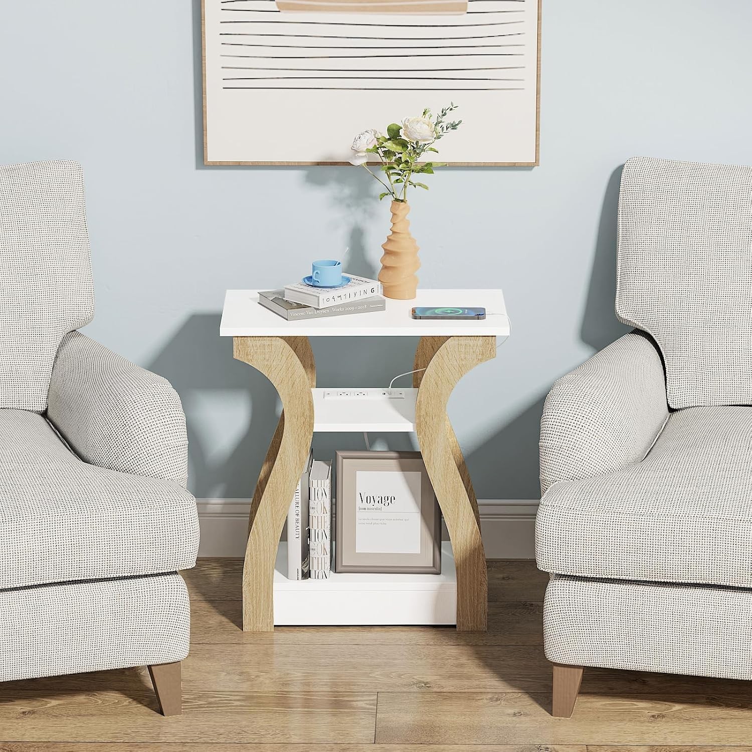 End Table W/ Charging Station Side Table W/ USB Ports & Outlets Nightstand 3