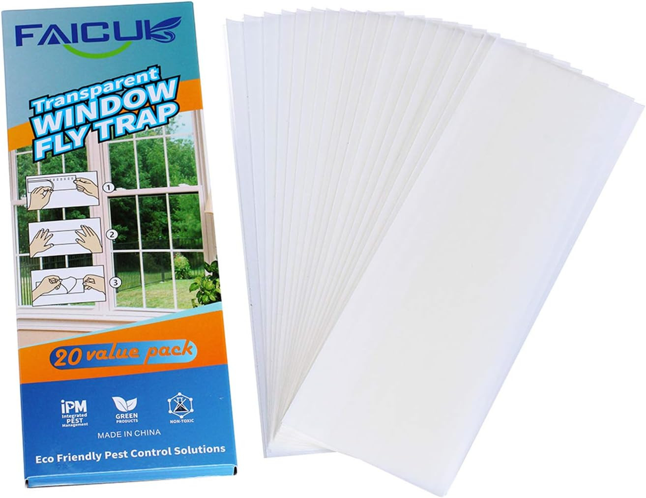 Clear Window Fly Traps, 20-Pack | Sticky Fly Strip, For Indoor Houseflies, Nonto