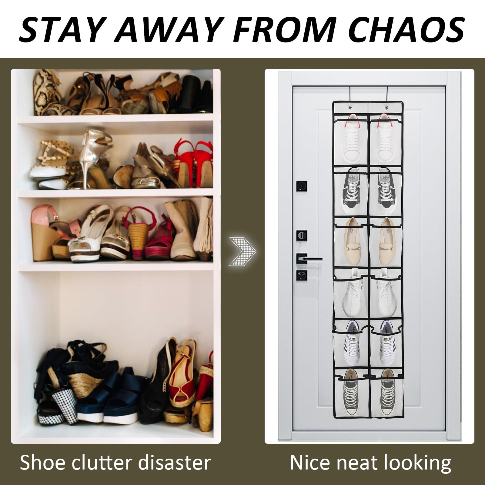2PK 12 Large Pockets Over Door Hanging Shoe Organizer