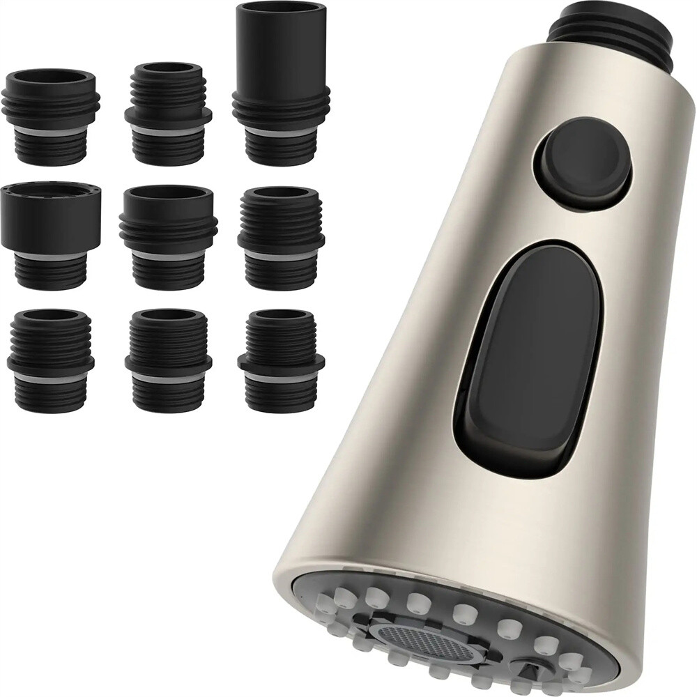 Pull Down Kitchen Spray Head W/ 9 Adapters 3-Function Faucet Accessories Brushed