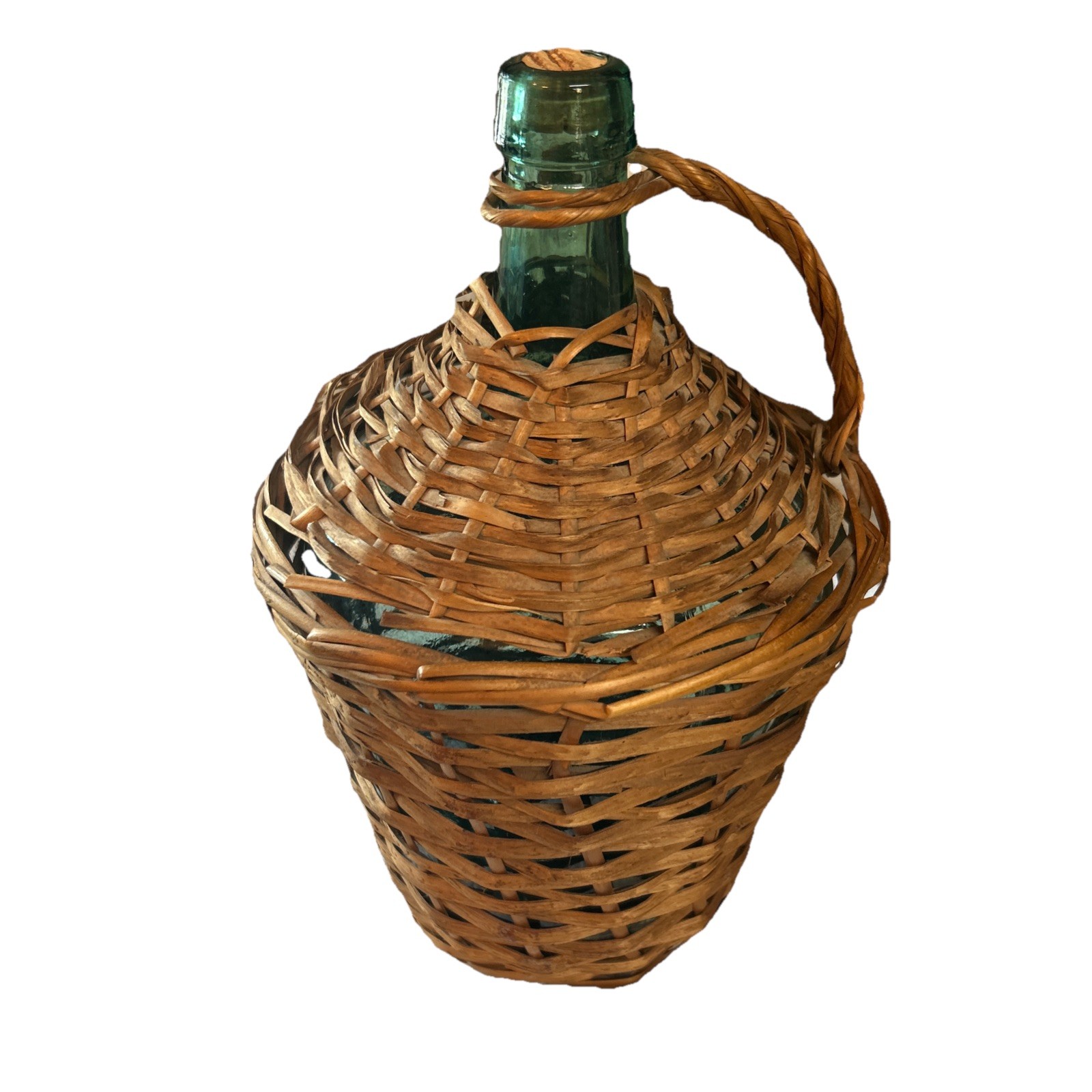 EMPTY 10.5” INCH VIRESA WICKER WRAPPED GLASS  BOTTLE  Green Glass