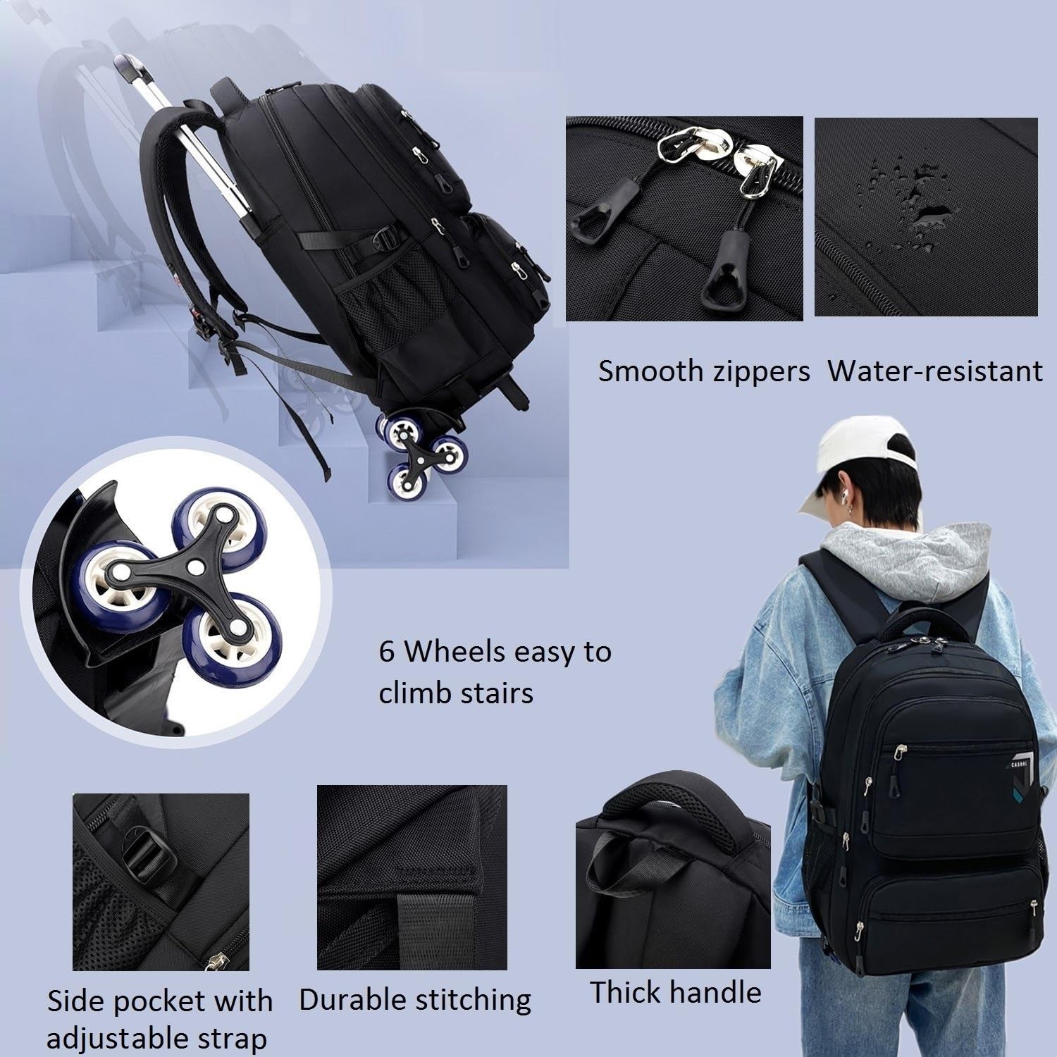Rolling Backpack for Boys Backpack with Wheels for Kids Roller Laptop School ...