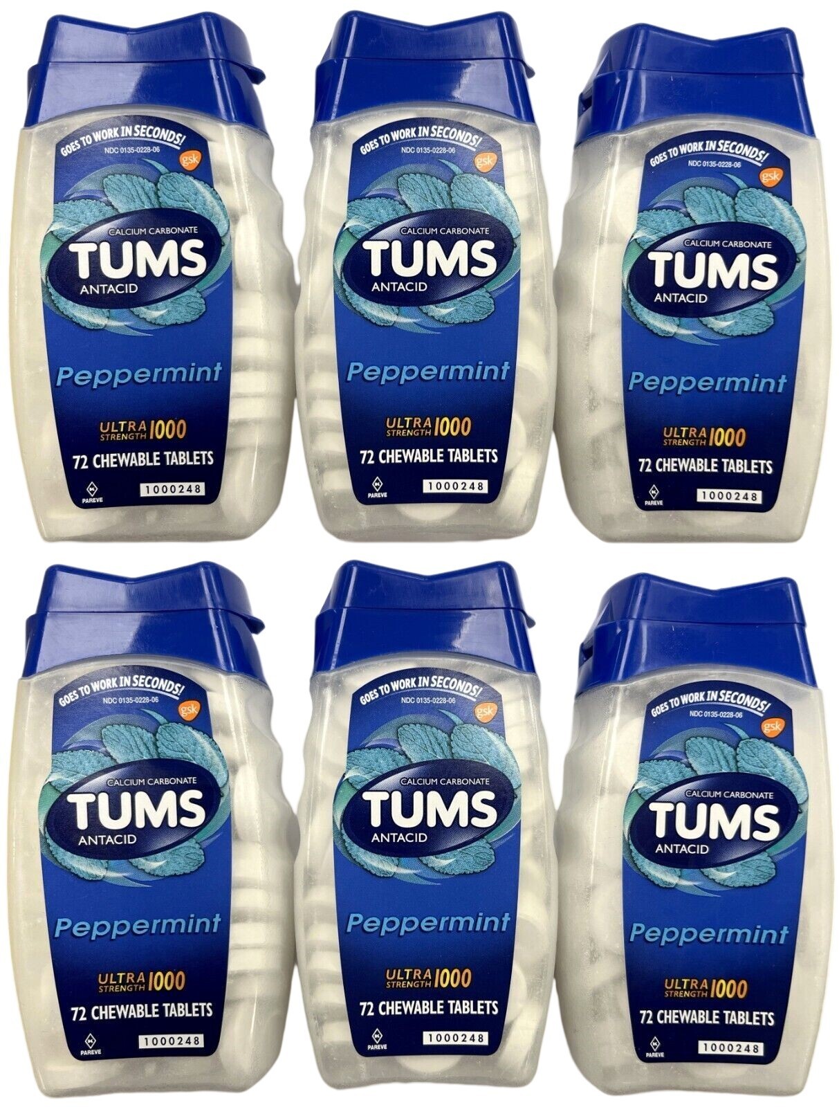 Tums Antacid Peppermint Chew Tablet Ultra Strength 1000 72 Ct ( 6 pack ) ^^