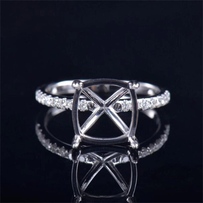 6x6 MM Cushion Cut Semi Mount Ring 925 Sterling Silver Pavé Accent Shank Blank